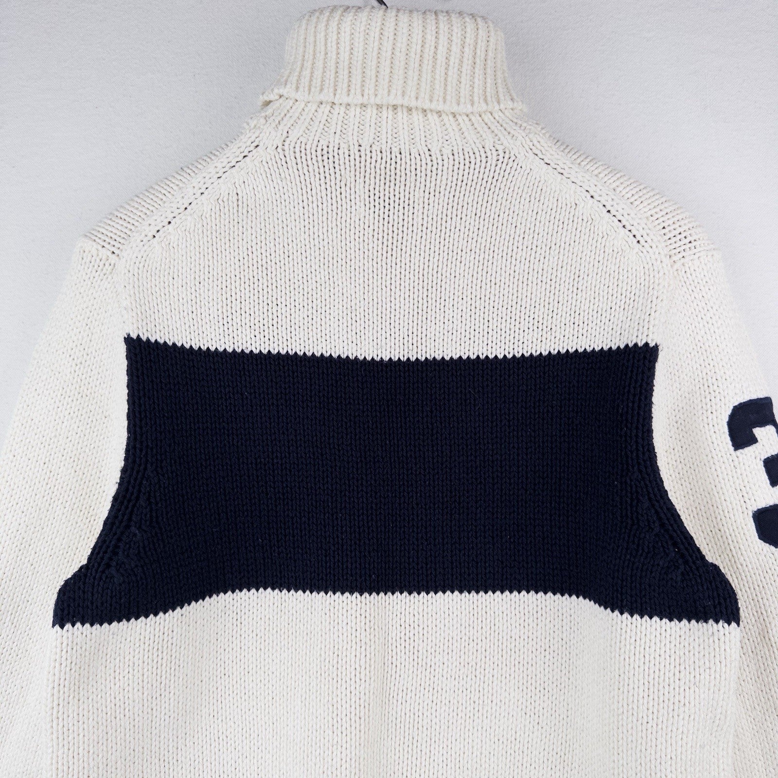 90’s Vtg Polo Ralph Lauren Turtleneck Sweater #3 Men’s M White Navy Pima Cotton
