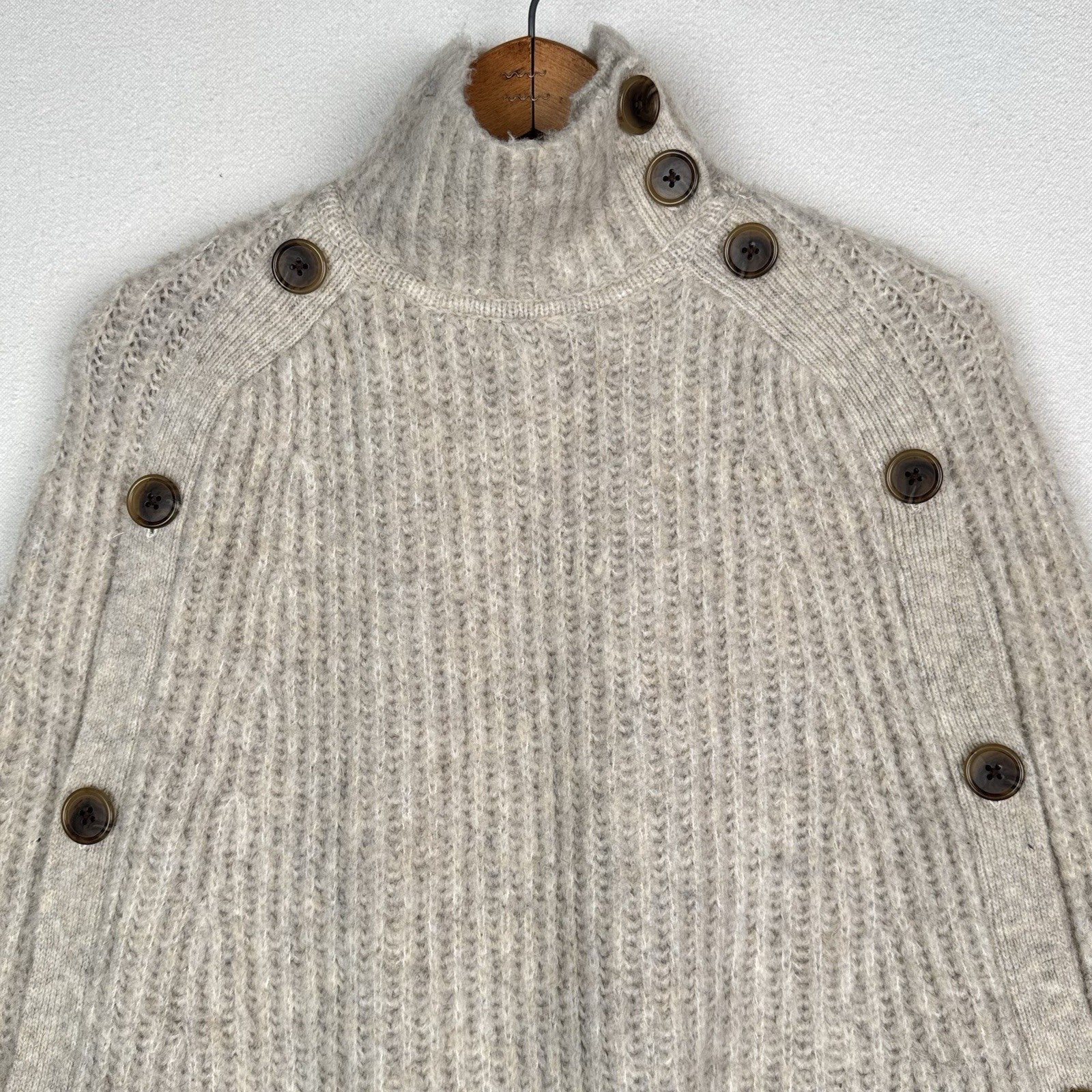 J. Crew Minimalist Wool Blend Convertible Chunky Knit Sweater Poncho Cape S/M