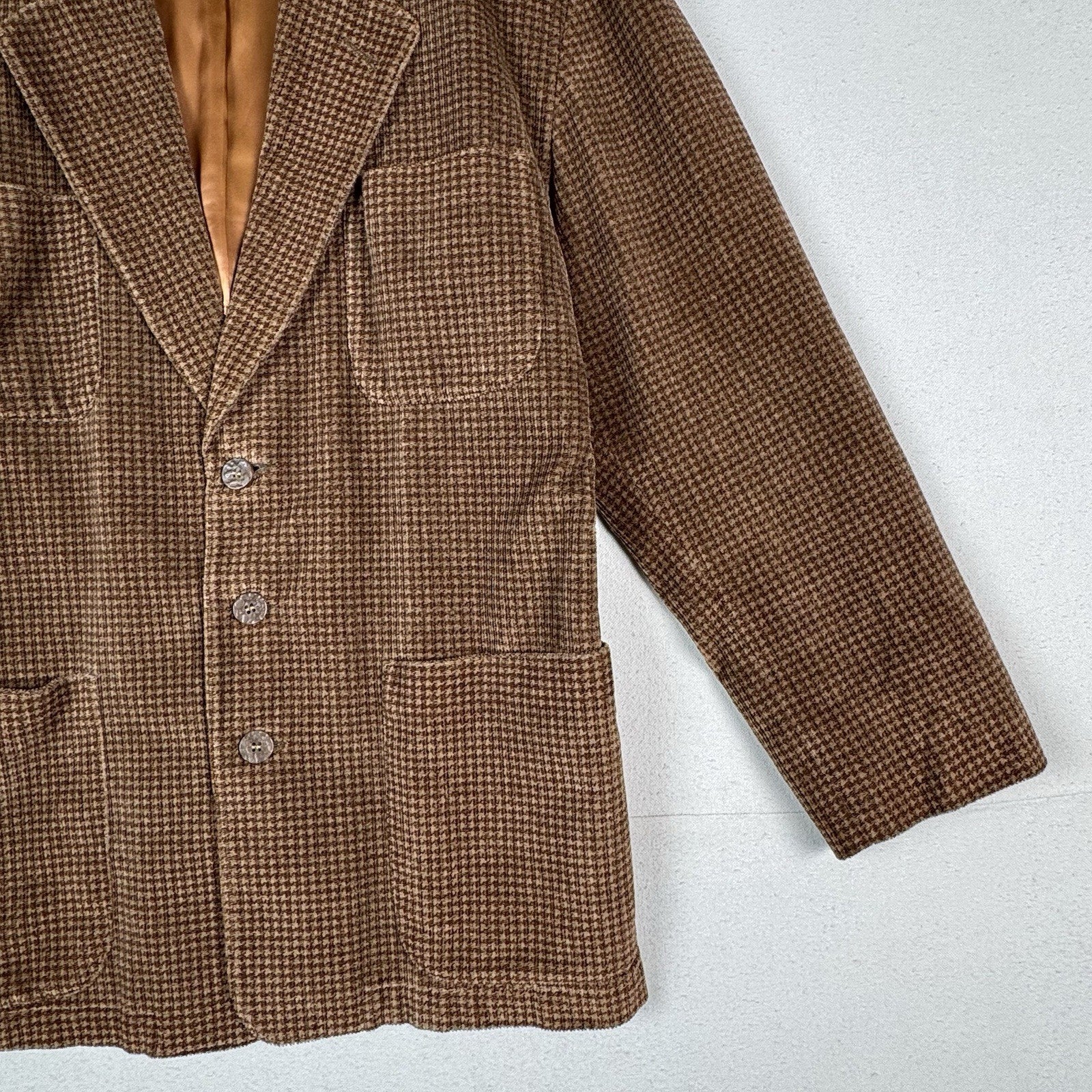 Vtg Armani Collezioni Fine Wale Corduroy Blazer Houndstooth Plaid Brown Men’s 40