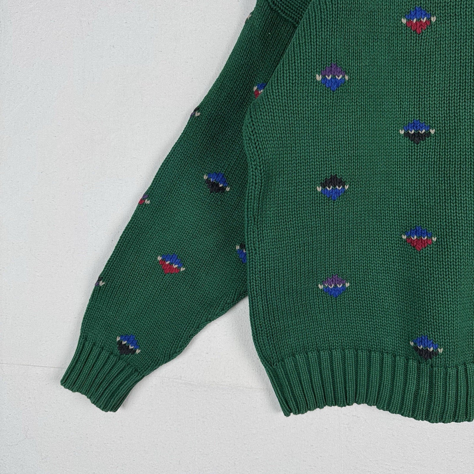 80’s 90’s Vintage Eddie Bauer Men’s L  Knit Sweater Green  Made In England