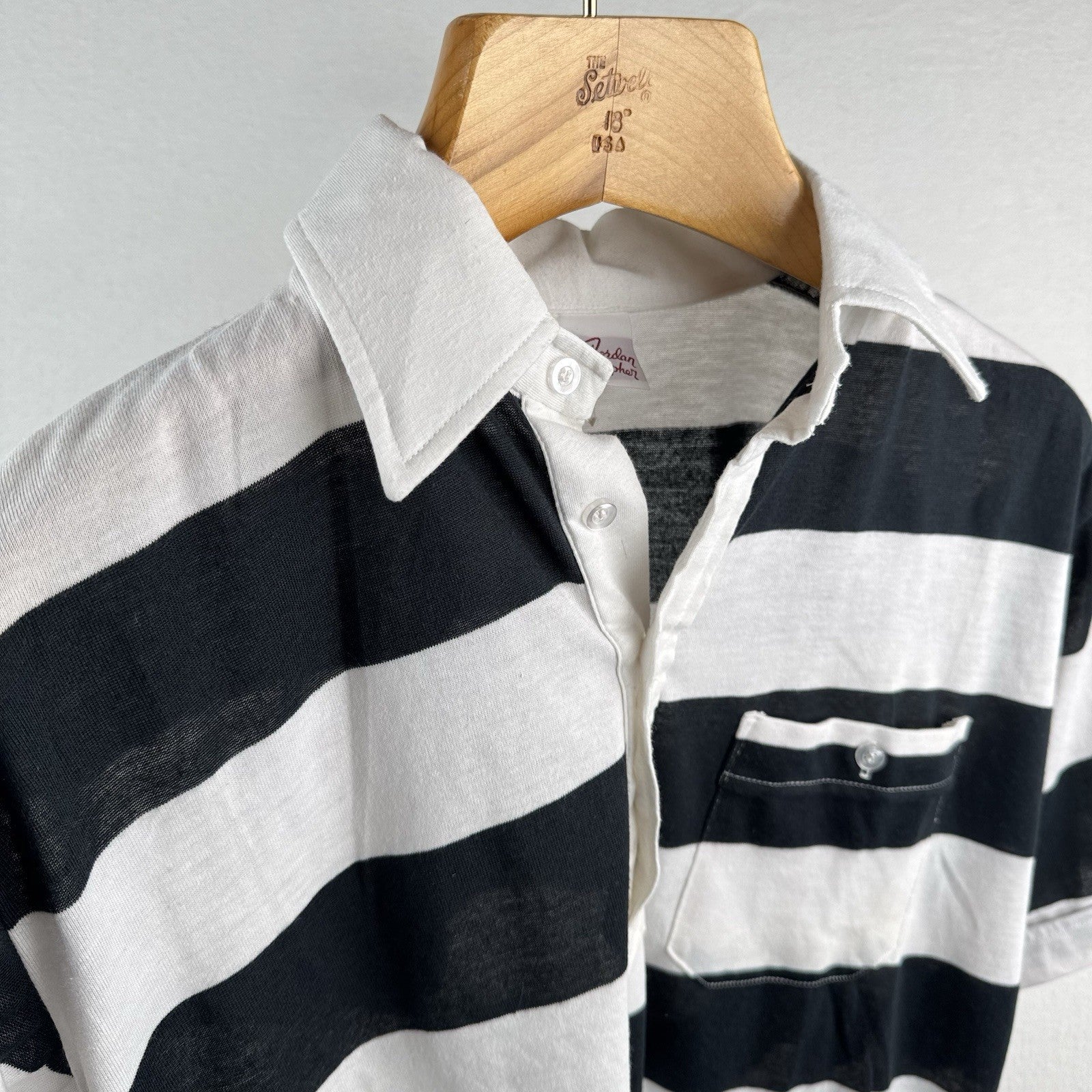 Vtg Jordan Christopher Thin Polo Shirt Men's Medium Stripe Pocket Short Sleeve