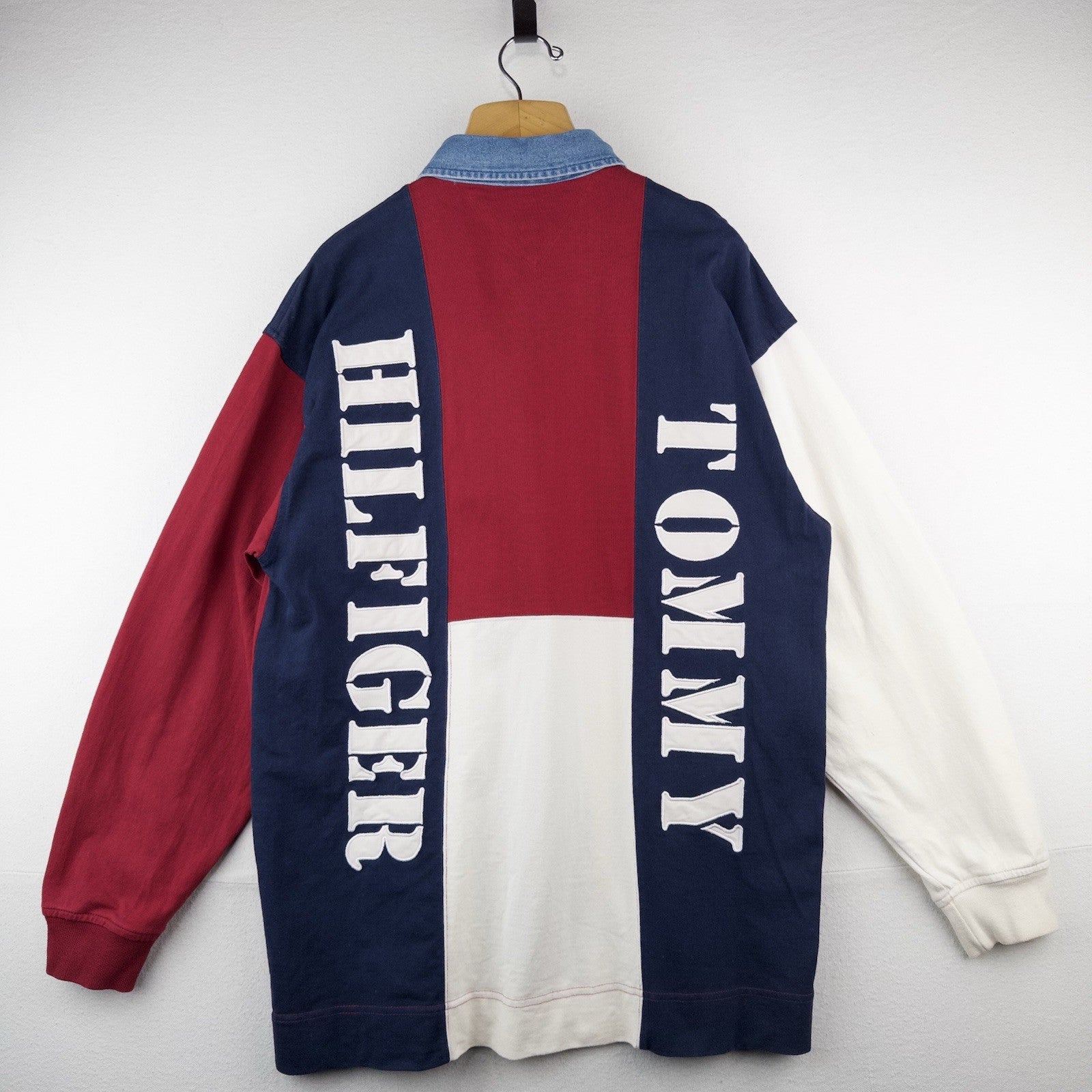 90s Vtg Tommy Hilfiger Rugby Polo Shirt Stars Stripes USA American Flag XL