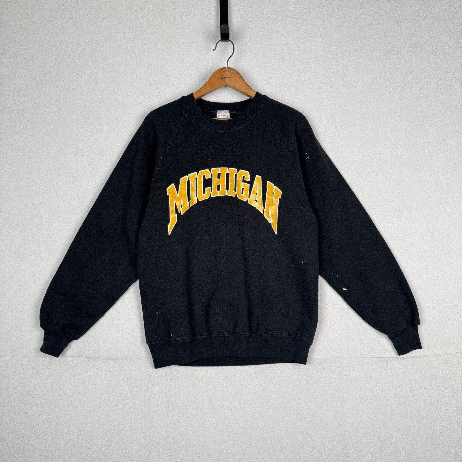 Vtg 80'S Artex University of Michigan Raglan Sweatshirt Made In USA Large Black