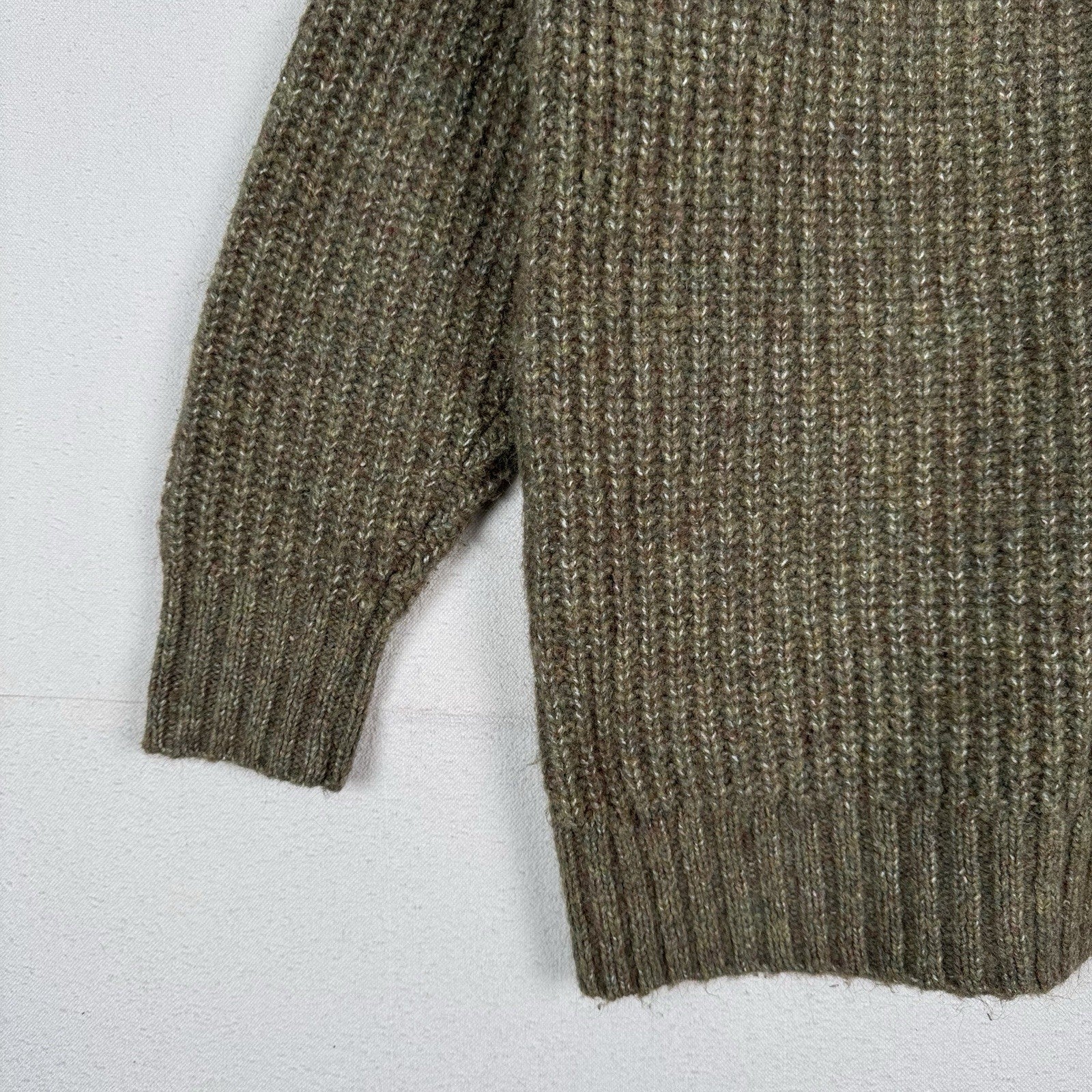 Uniqlo Low Gauge V-Neck Long-Sleeve Cardigan Green Brown Pockets Buttons Large