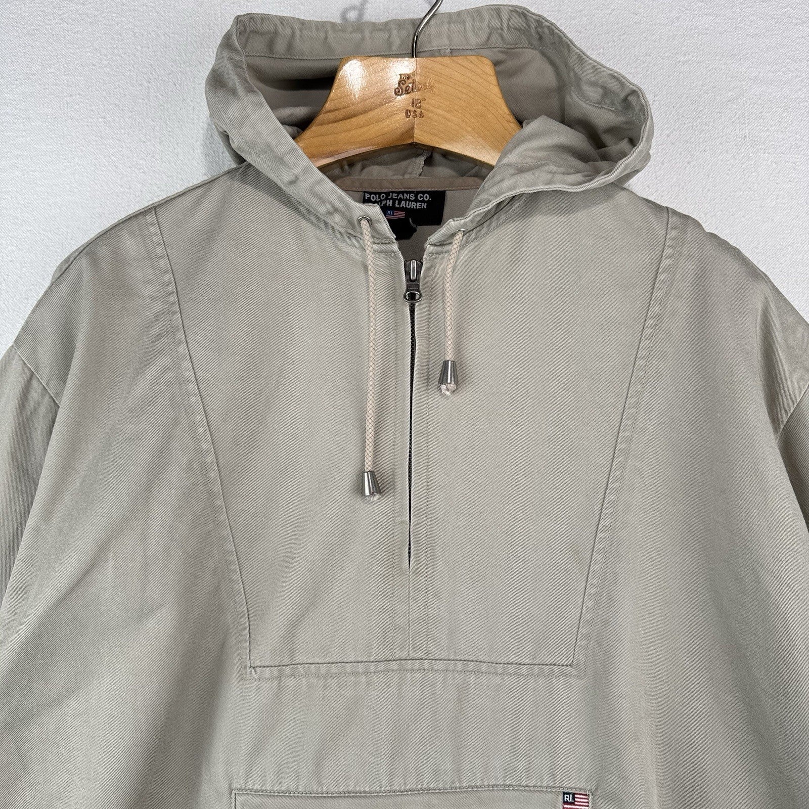 Vintage Polo Jeans Co Ralph Lauren Anorak Hoodie Mens L Tan Beige Jacket *Read