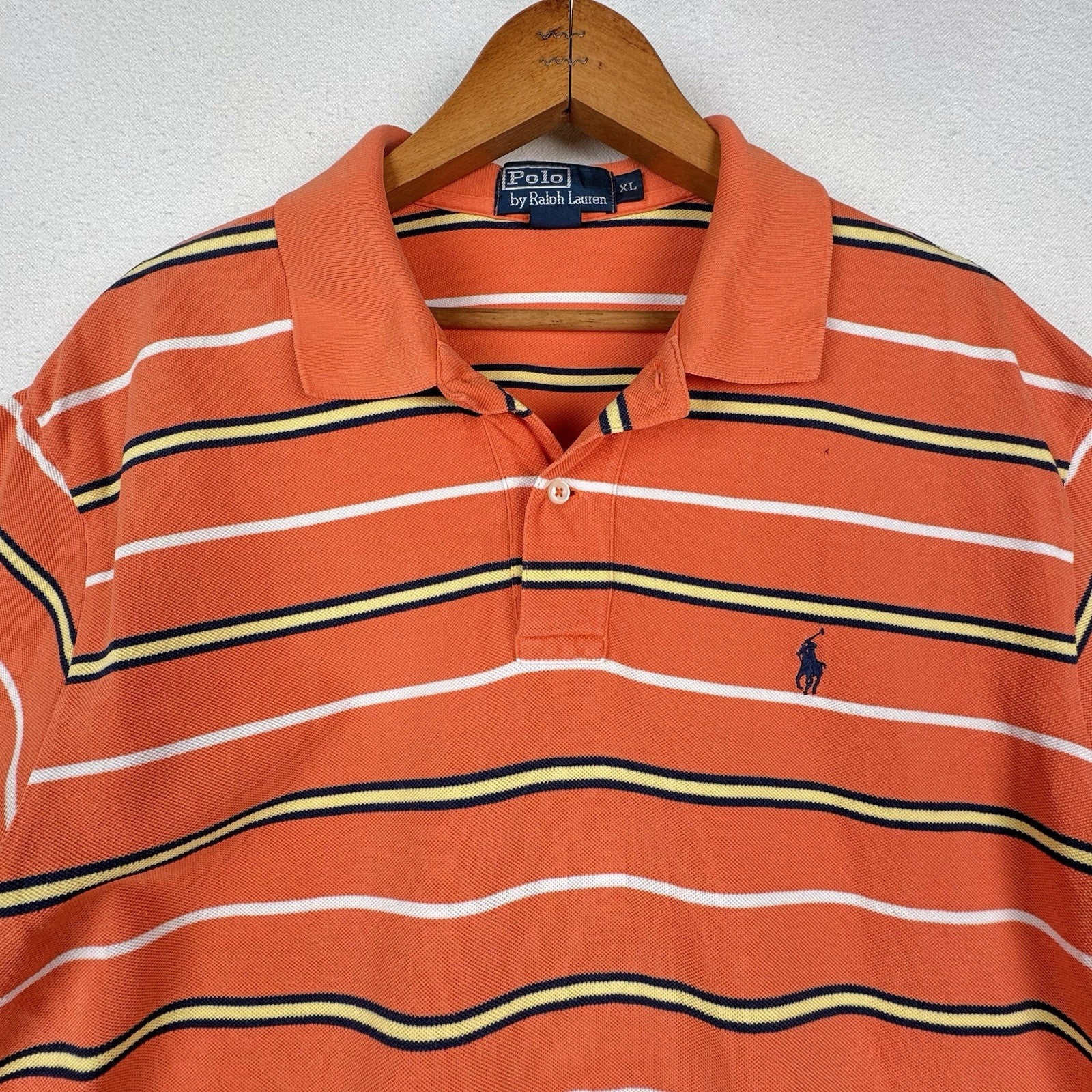 Vintage Polo Ralph Lauren Men's XL Orange Stripes Short Sleeve Polo Shirt