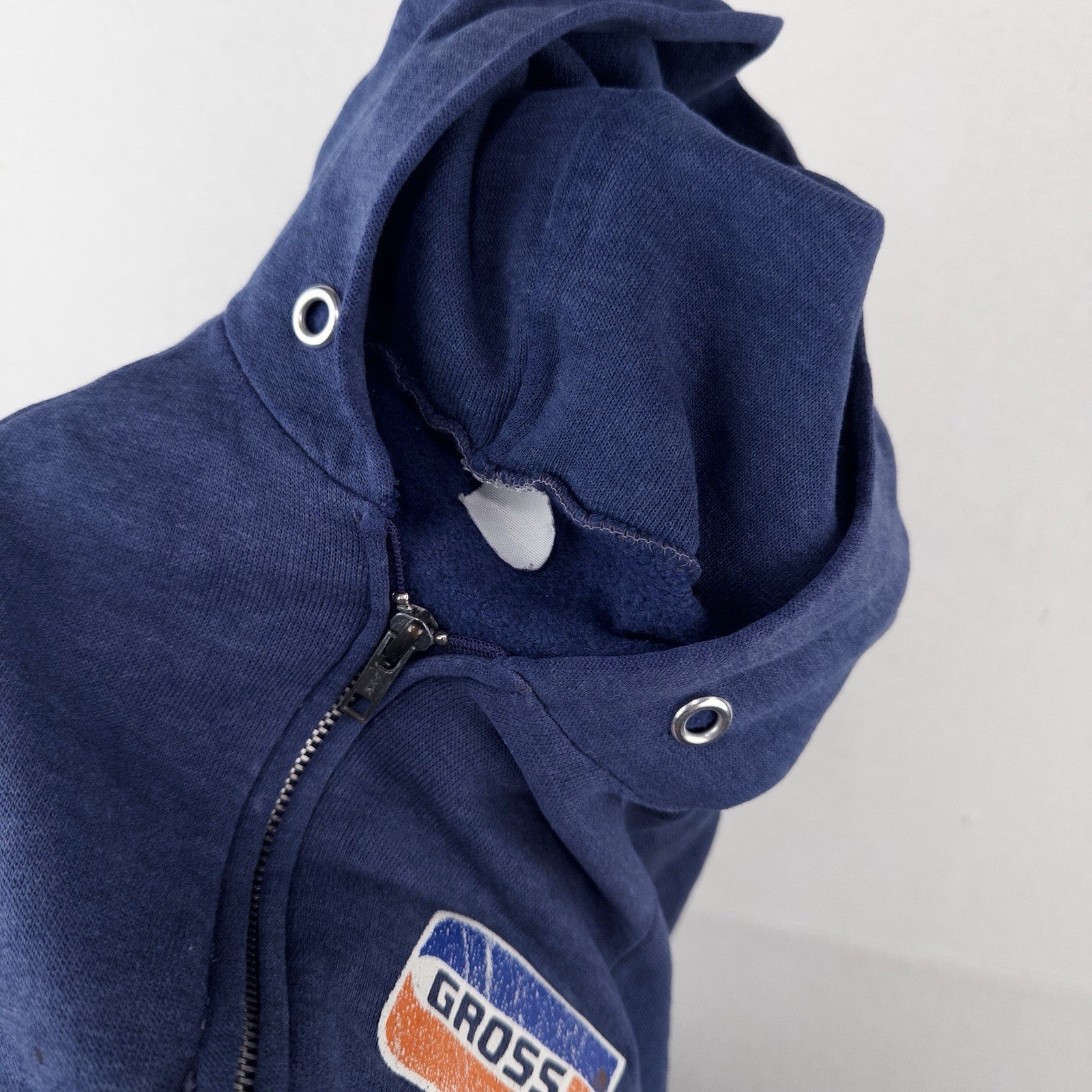 70’s Vtg Gross Galesburg Blue Zip Up Hoodie S Sweatshirt Made USA Carhartt *Read