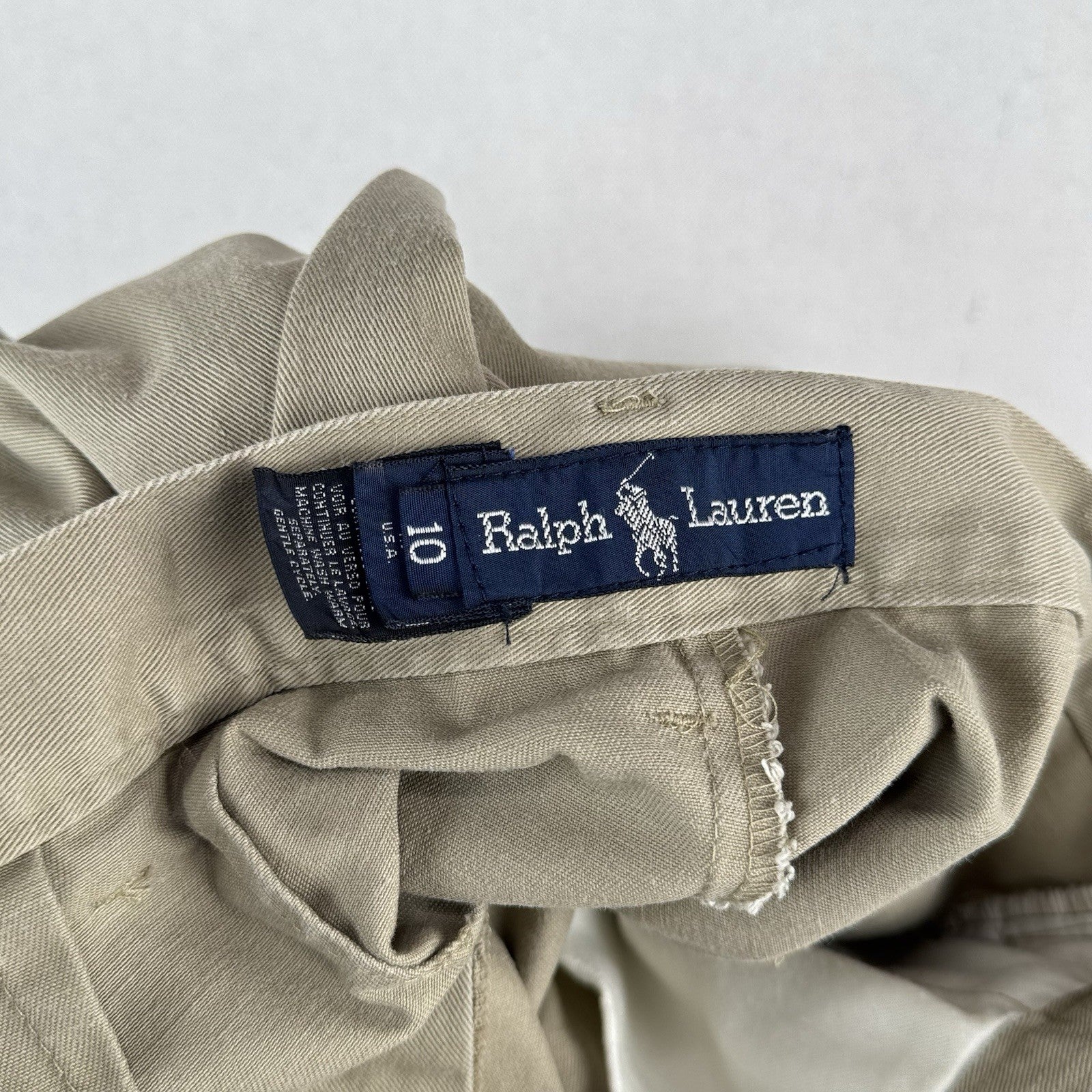 80’s Vtg Ralph Lauren Khaki 7” Shorts Women’s 10 Pleated High Waist USA Union