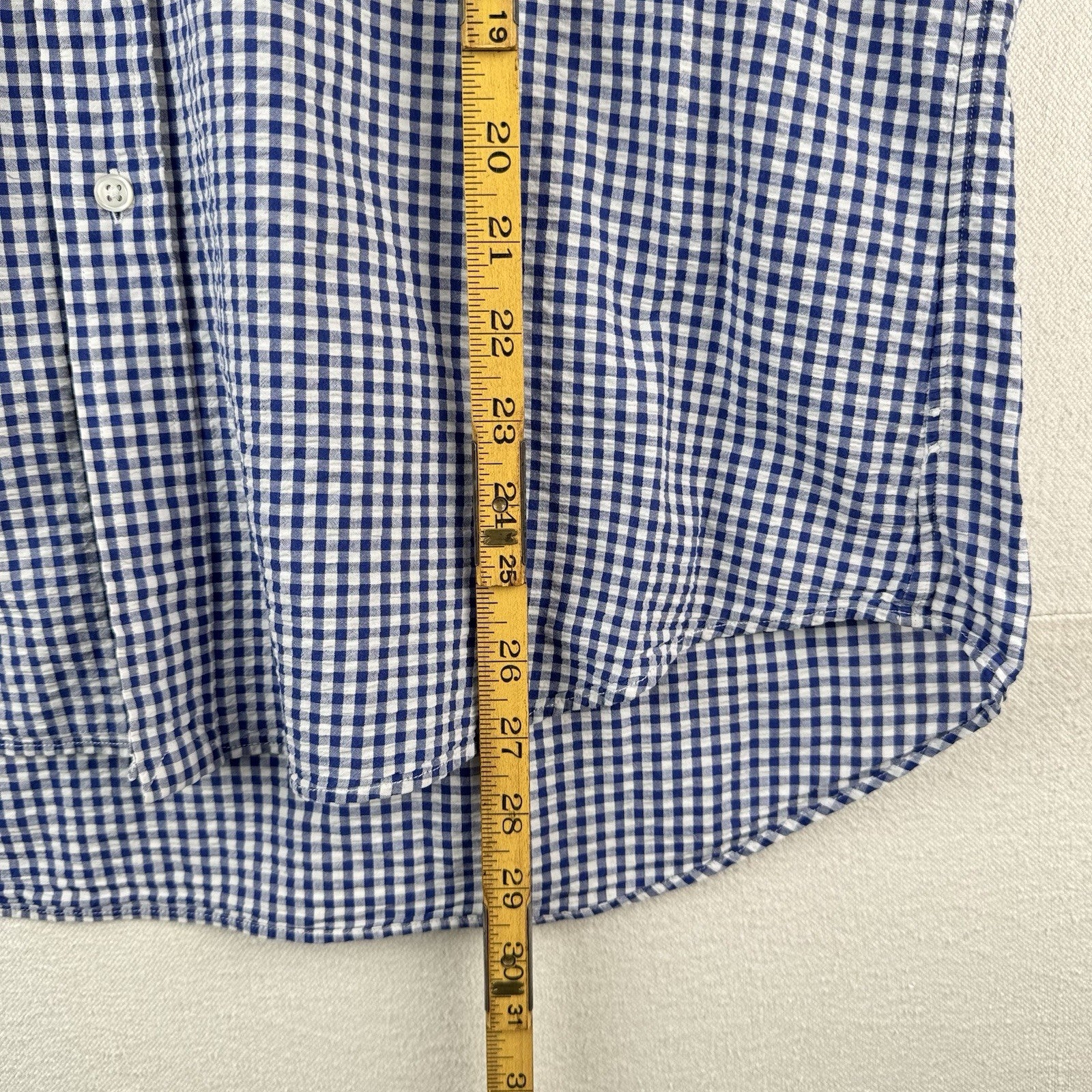 Polo Ralph Lauren Blue Gingham Seersucker S/S Shirt Men’s L Oxford Button Down