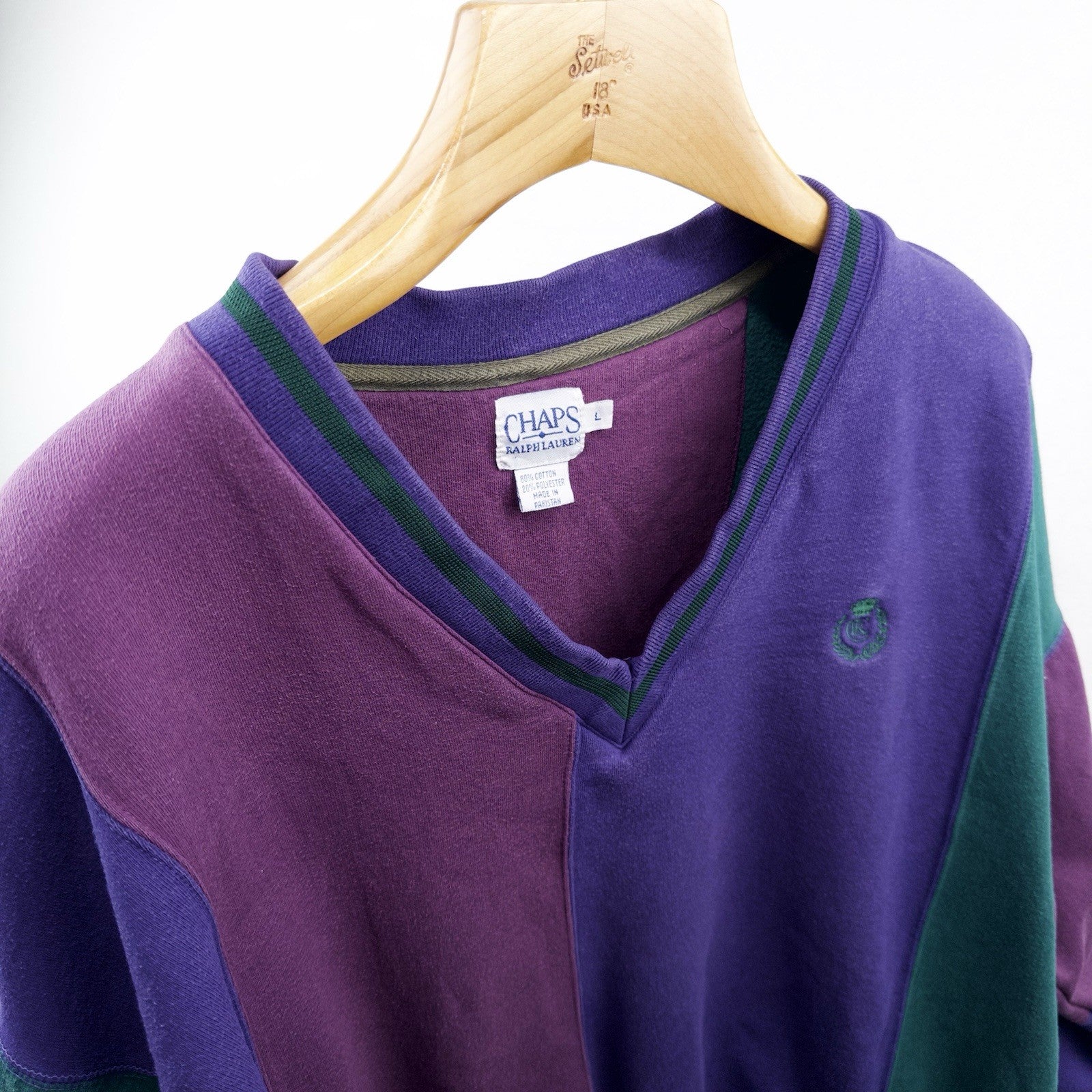 90’s Vtg Chaps Ralph Lauren Men’s L Color Block V-Neck Sweatshirt Sweater
