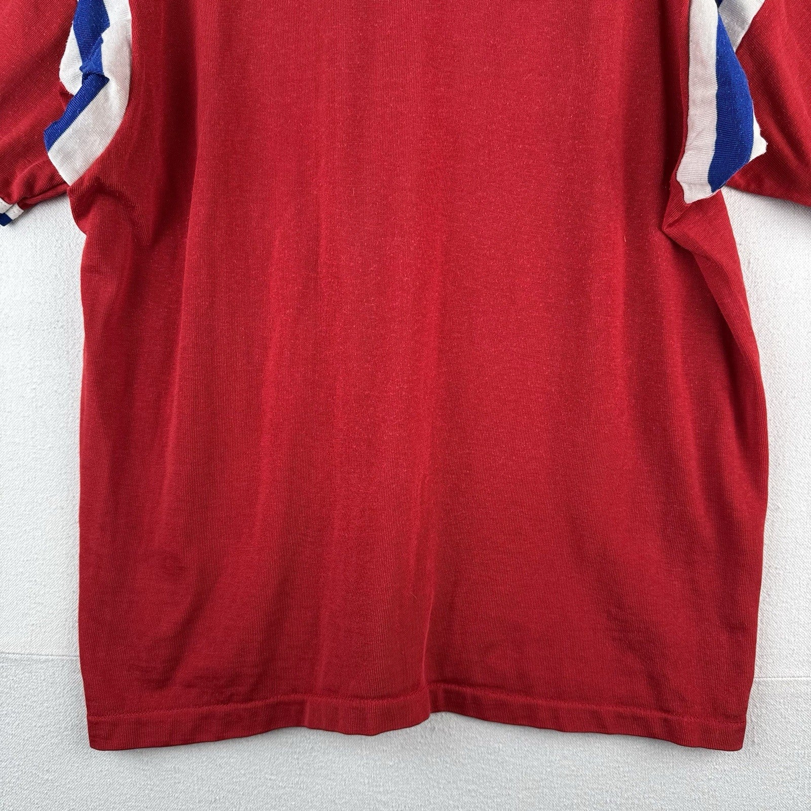 60’s Vtg Rawlings Jersey Ringer Shirt Stripe Red White Blue XL Rayon Made USA