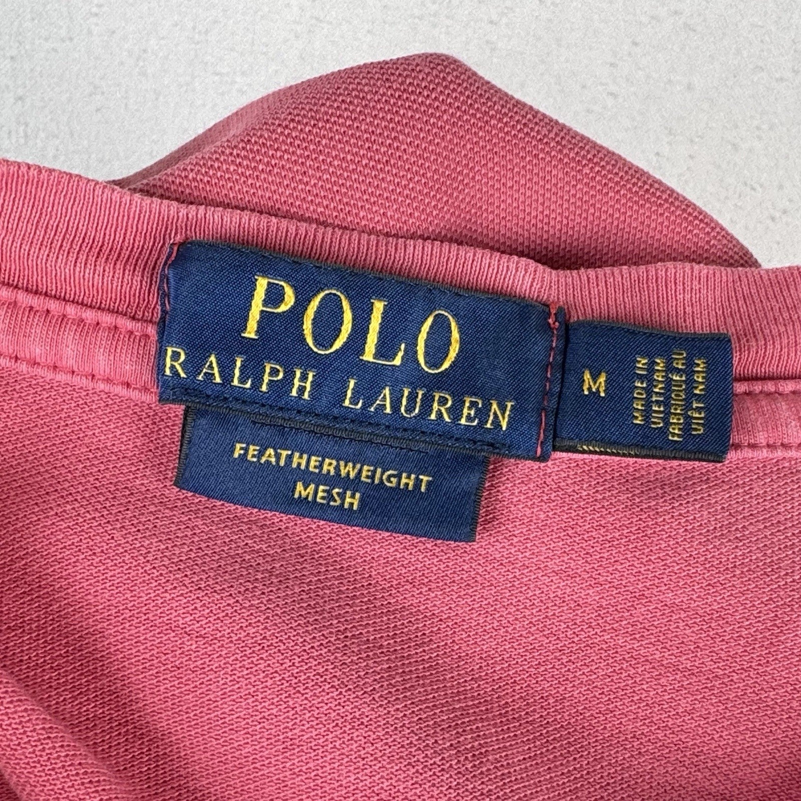 Polo Ralph Lauren Shirt Men Medium Salmon Pink Button Featherweight Mesh Henley