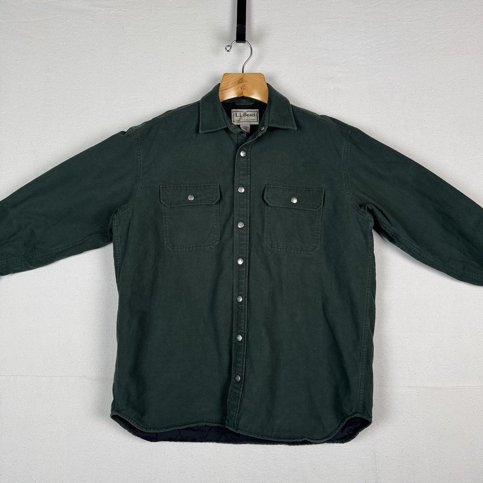 L.L. Bean Ultra Insulated Green Snap Shirt Jacket Men's Large 100% Cotton
