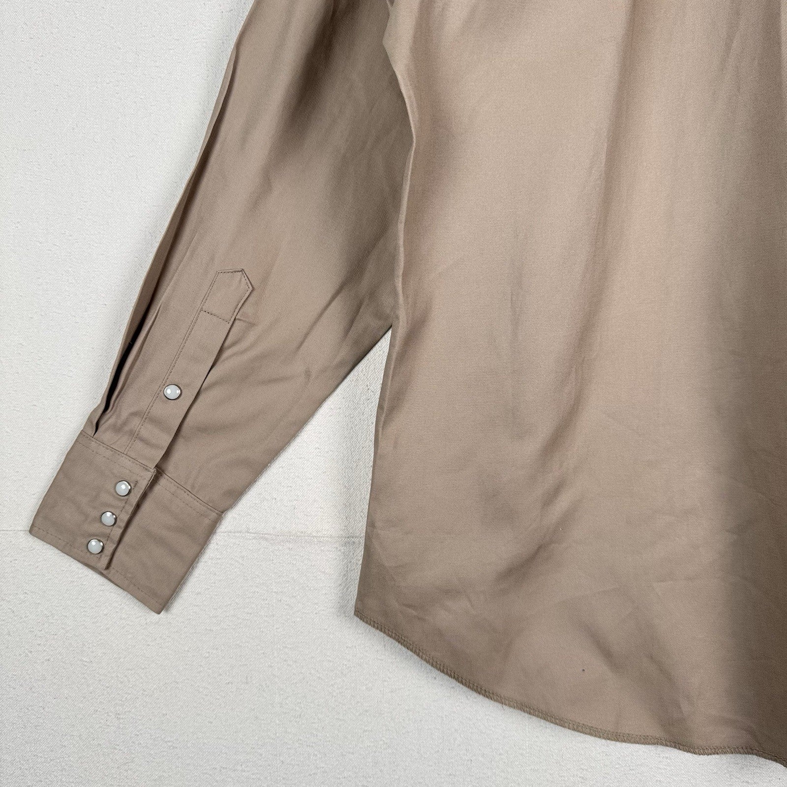 NWT Wrangler Mens Large Western Shirt Beige L/S Pearlsnap Cowboy Work Wear Shirt