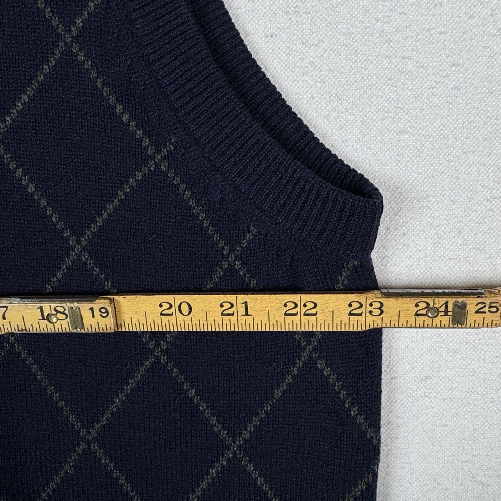LL Bean Lambswool Sweater Vest XL Argyle Grandpa Navy Blue Green
