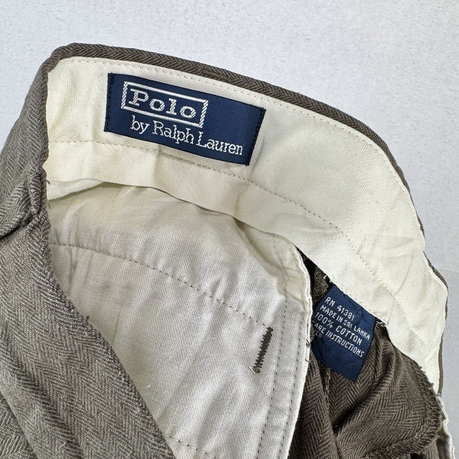 Vtg Polo Ralph Lauren Fits 36x32 Tan Herringbone Pleated Cuffed Dress Pants