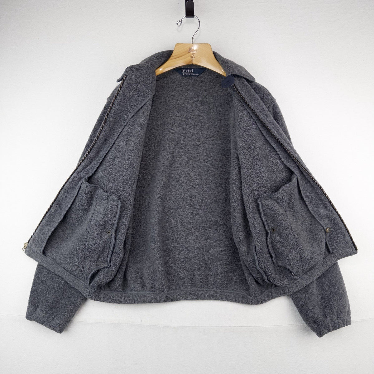 90's Vtg Polo Ralph Lauren Men's S Fleece Chin Strap Harrington Jacket Gray