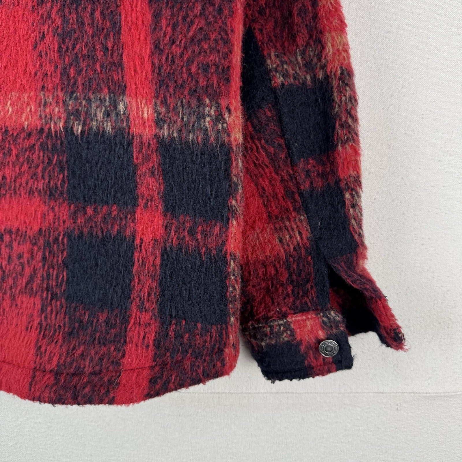 Levi’s Trucker Jacket Buffalo Plaid Zipper Button Wool Blend Red Women’s XS