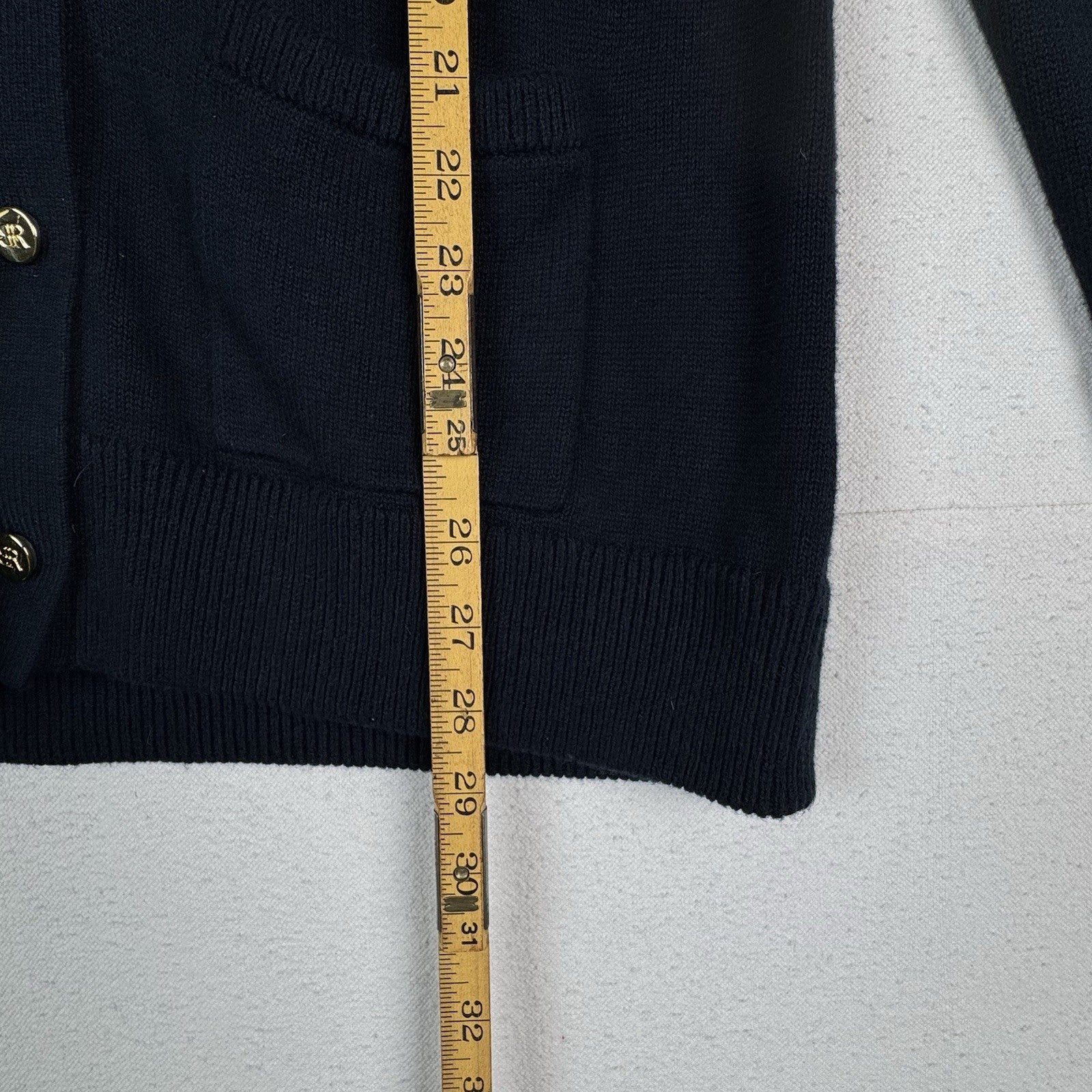 Banana Republic Women’s Size Medium Navy Gold 29” Cardigan Sweater Cotton/Angora