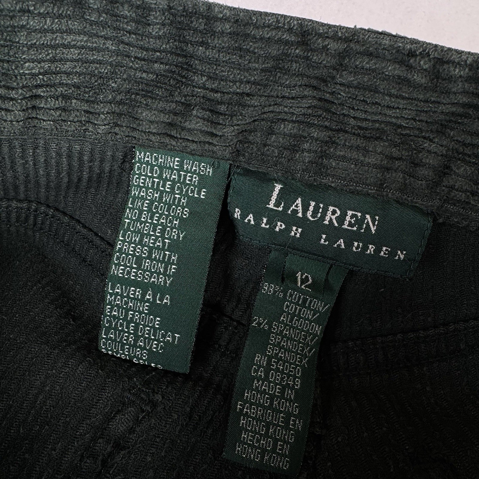 Vtg Ralph Lauren Women’s 12 High Rise Pants Tapered Green Corduroy Stretch Zip