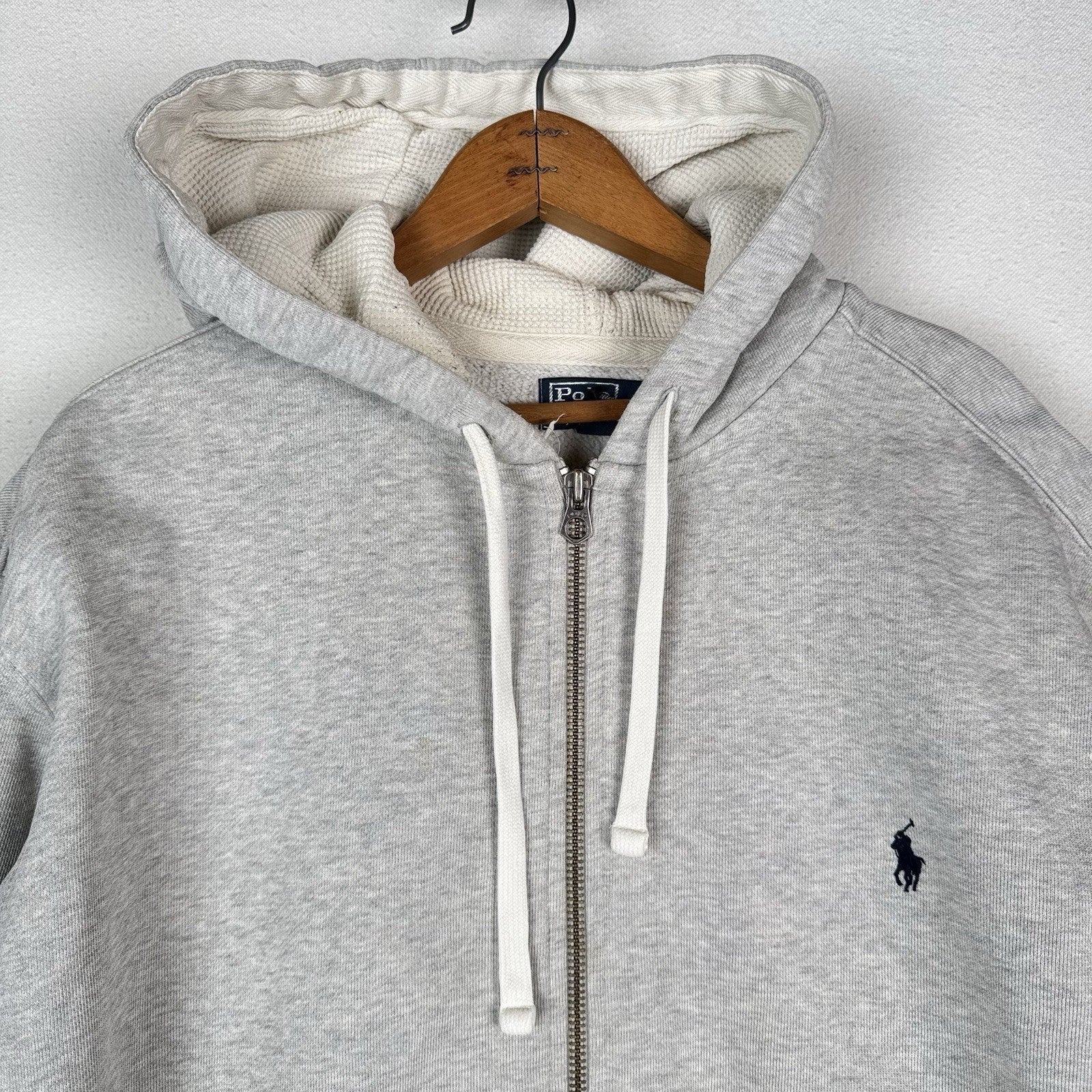Vtg Polo Ralph Lauren Thermal Hoodie Men’s 2XB Full Zip Gray Sweatshirt *Read