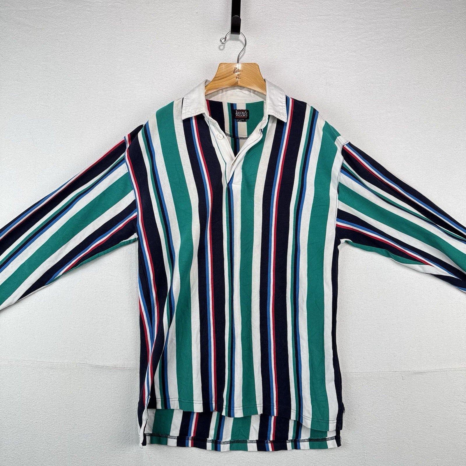 80’s Vtg Jason & Wooley Men’s L Multi Color Striped Rugby Long Sleeve