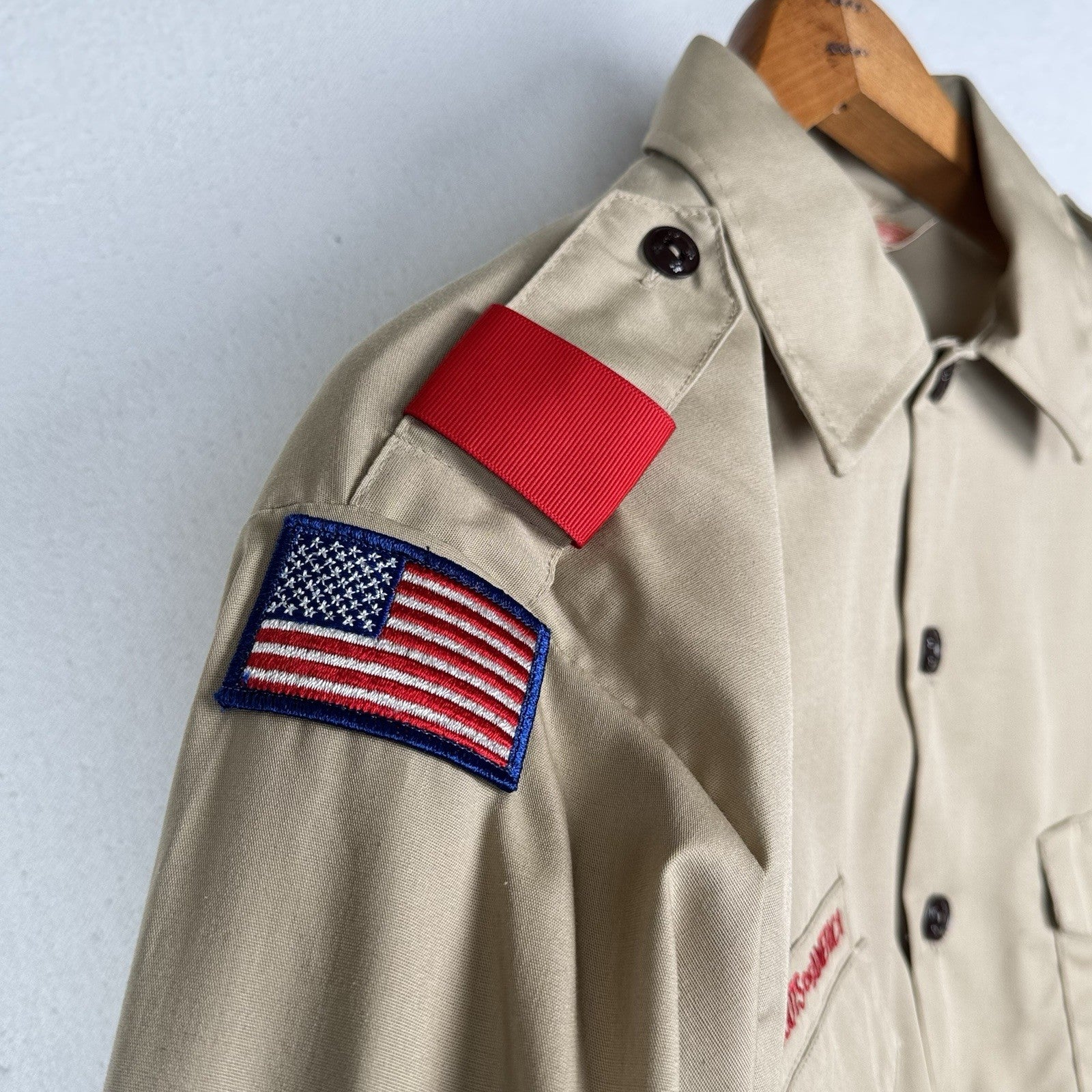 Vtg BSA Boy Scouts Uniform Shirt Men M Tan Long Sleeve Patches Made USA Buckeye