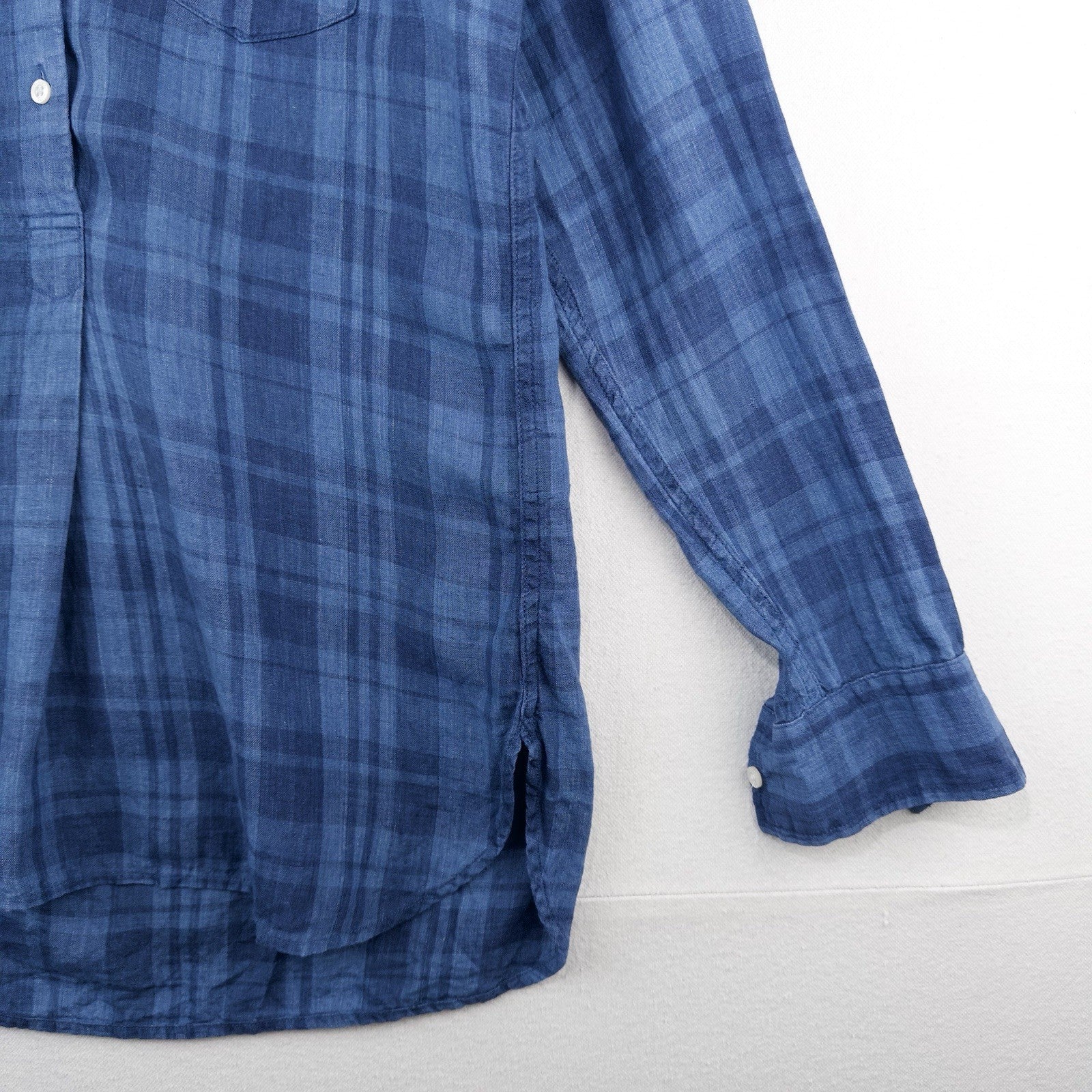 Lauren Ralph Lauren Women's Small Linen Blue Plaid Popover Shirt