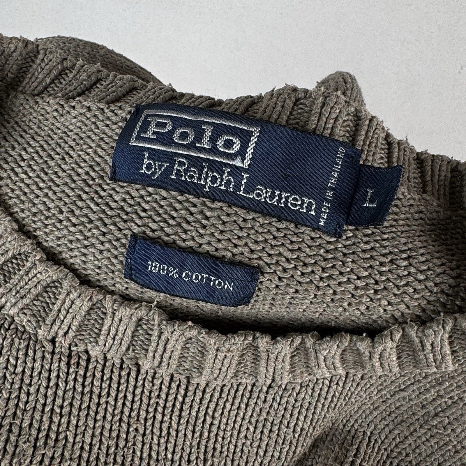 90’s Vintage Polo Ralph Lauren Sweater Men’s Large Khaki Beige Knit Pullover