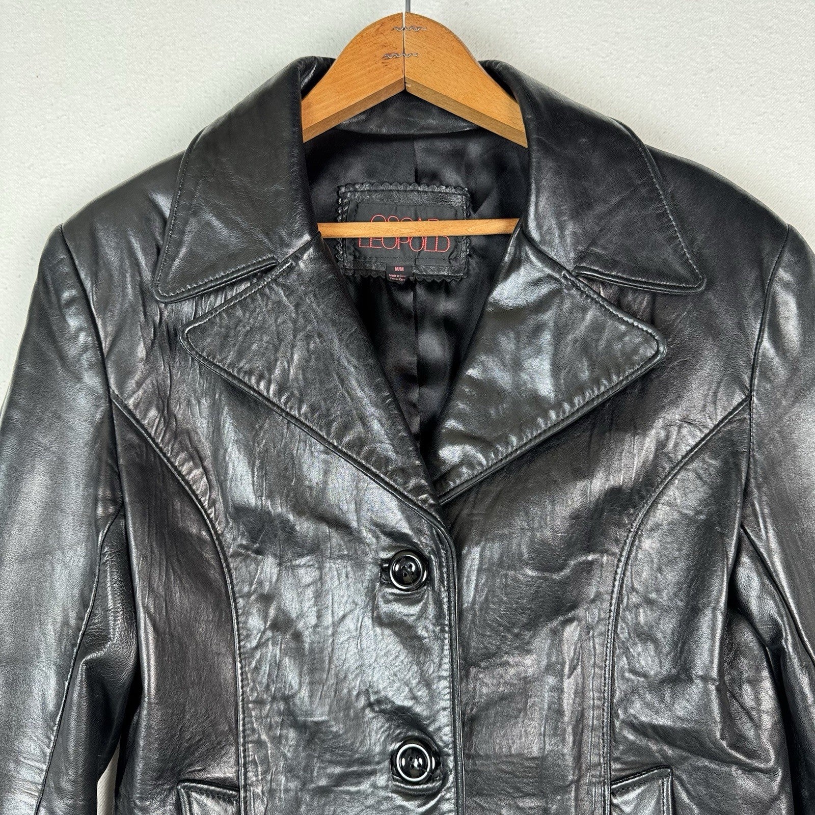 Oscar Leopold Women's Black Calf Leather Jacket  - Large