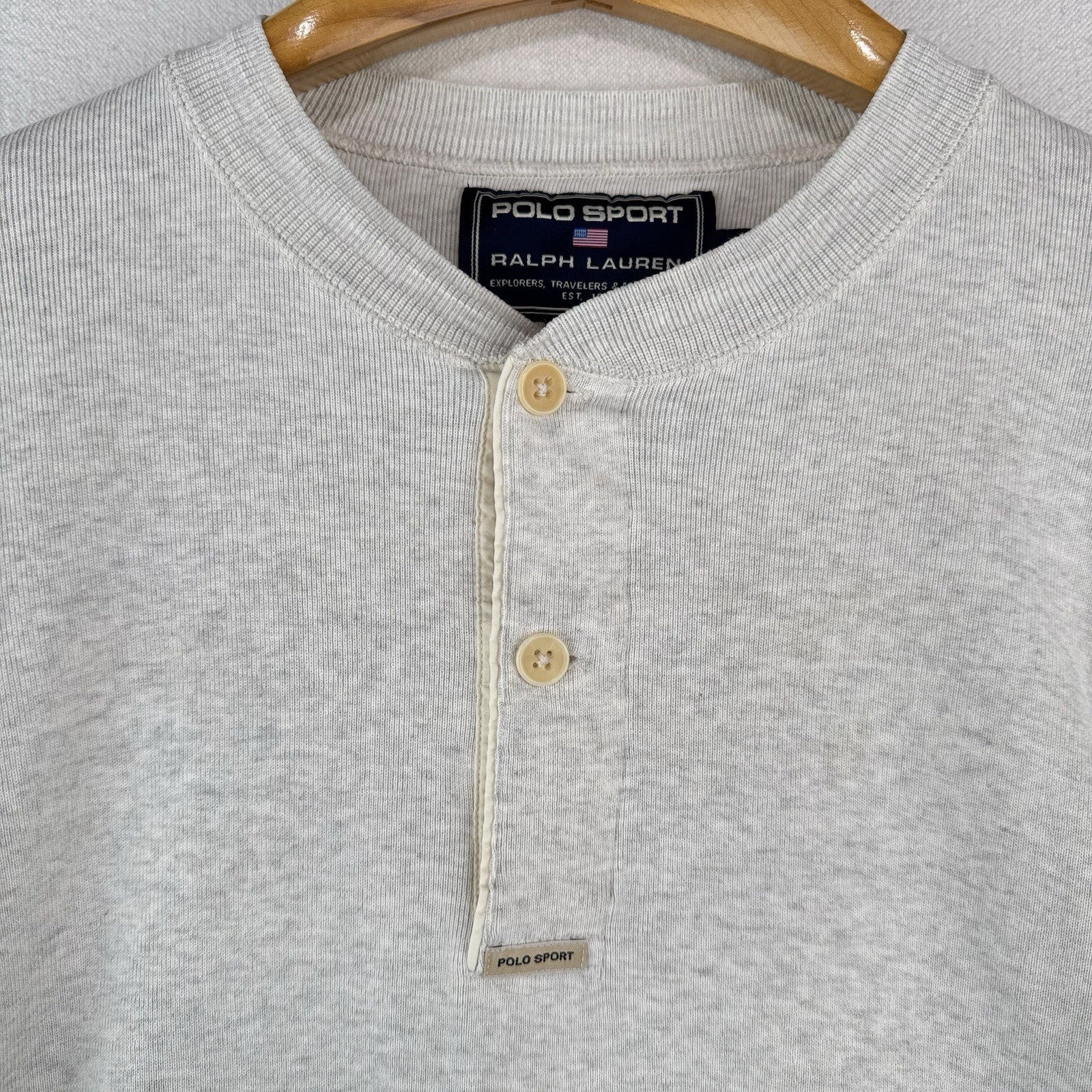90’s Vintage Polo Sport Ralph Lauren Henley Shirt Oatmeal Heather Beige Men's XL