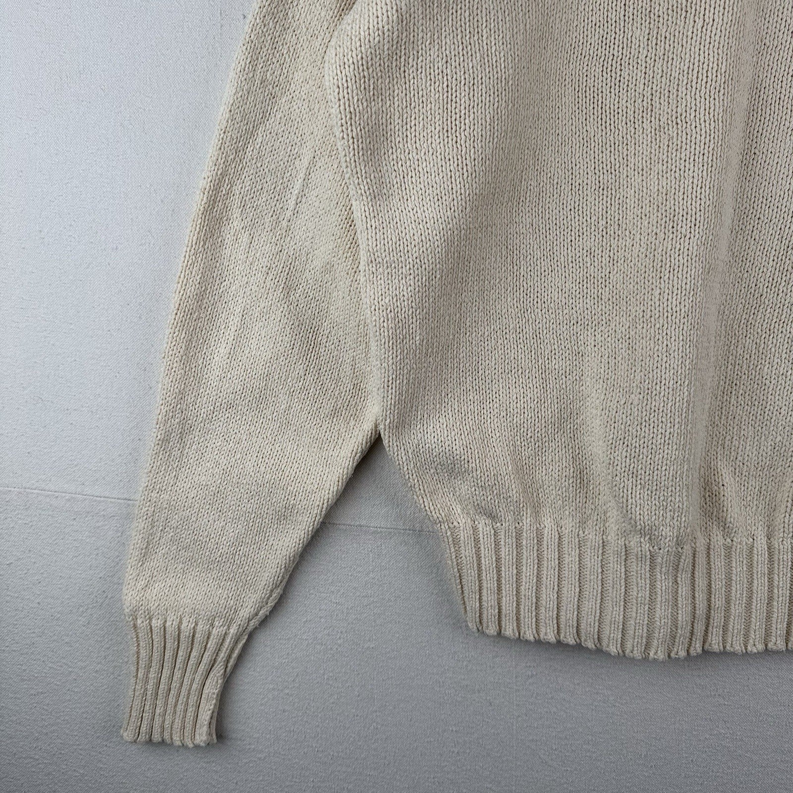 90’s Vtg Polo Ralph Lauren Sweater Men's XL Cream 100% Cotton Crewneck Navy Pony