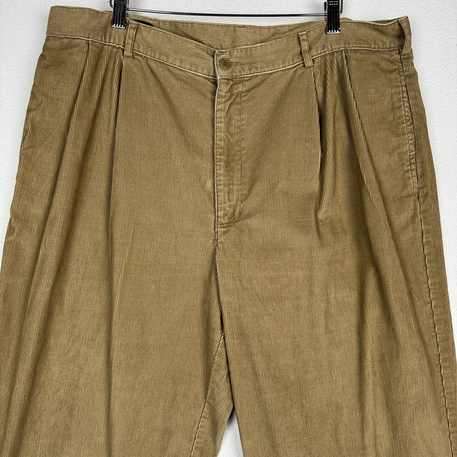 Vtg Lands' End Men’s Corduroy Fine Wale Pleated Front Cuffed Pants Khaki  38X30