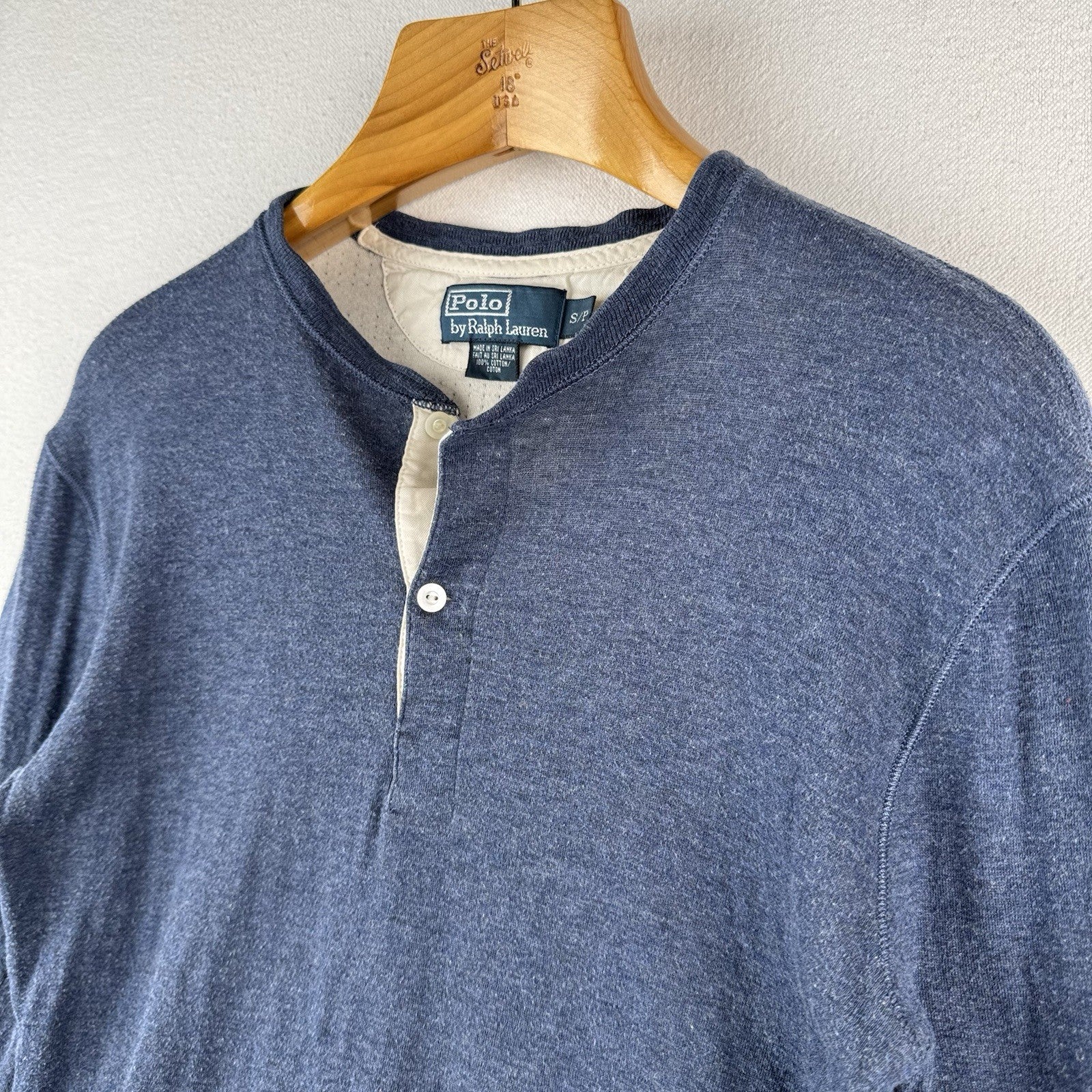 Vintage Polo Ralph Lauren Shirt Mens Large Blue Long Sleeve Henley 100% Cotton