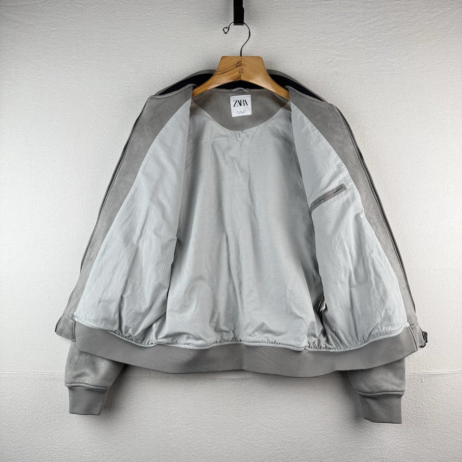 Zara Faux Suede Men’s Large Zip Bomber Jacket Gray