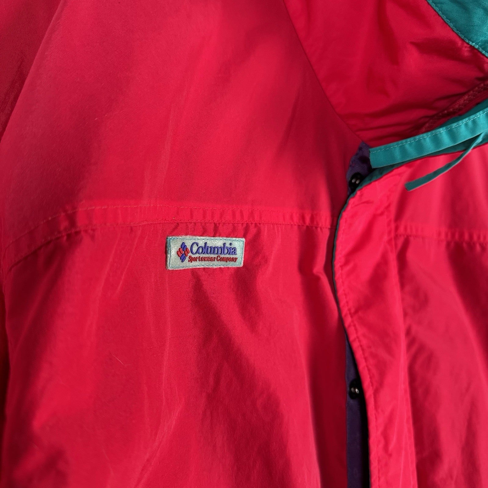 Vtg 90s Columbia Mens Bugaboo Jacket Radial Sleeve Medium Pink Teal *Shell Only
