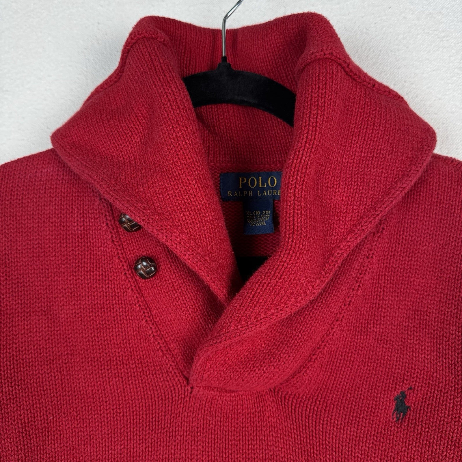 Polo Ralph Lauren Youth Red Shawl Collar Knit Sweater Boy’s XL (18-20)