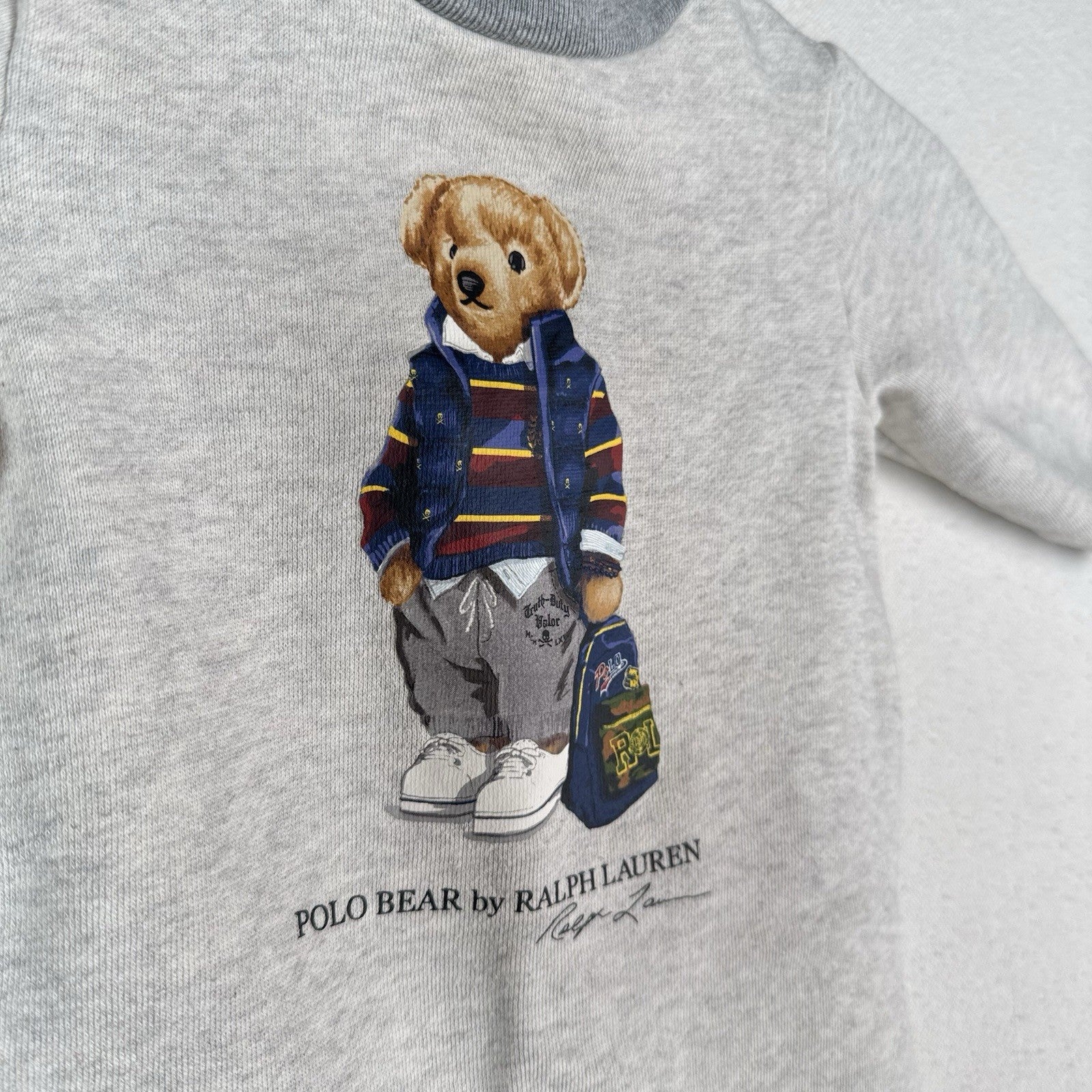 Polo Ralph Lauren Backpack Bear Long Sleeve Gray One Piece Baby Romper 6 Months