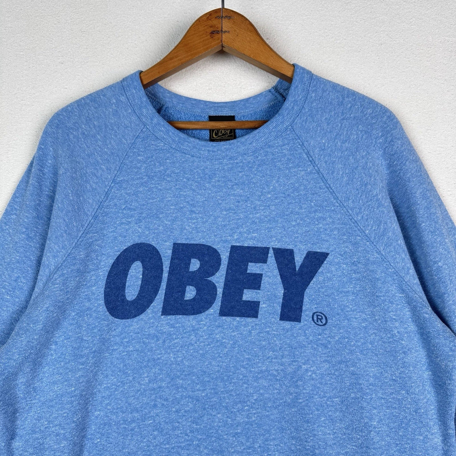 Vintage Obey Crewneck Raglan Blue Logo Sweatshirt Men Unisex Large Made In USA