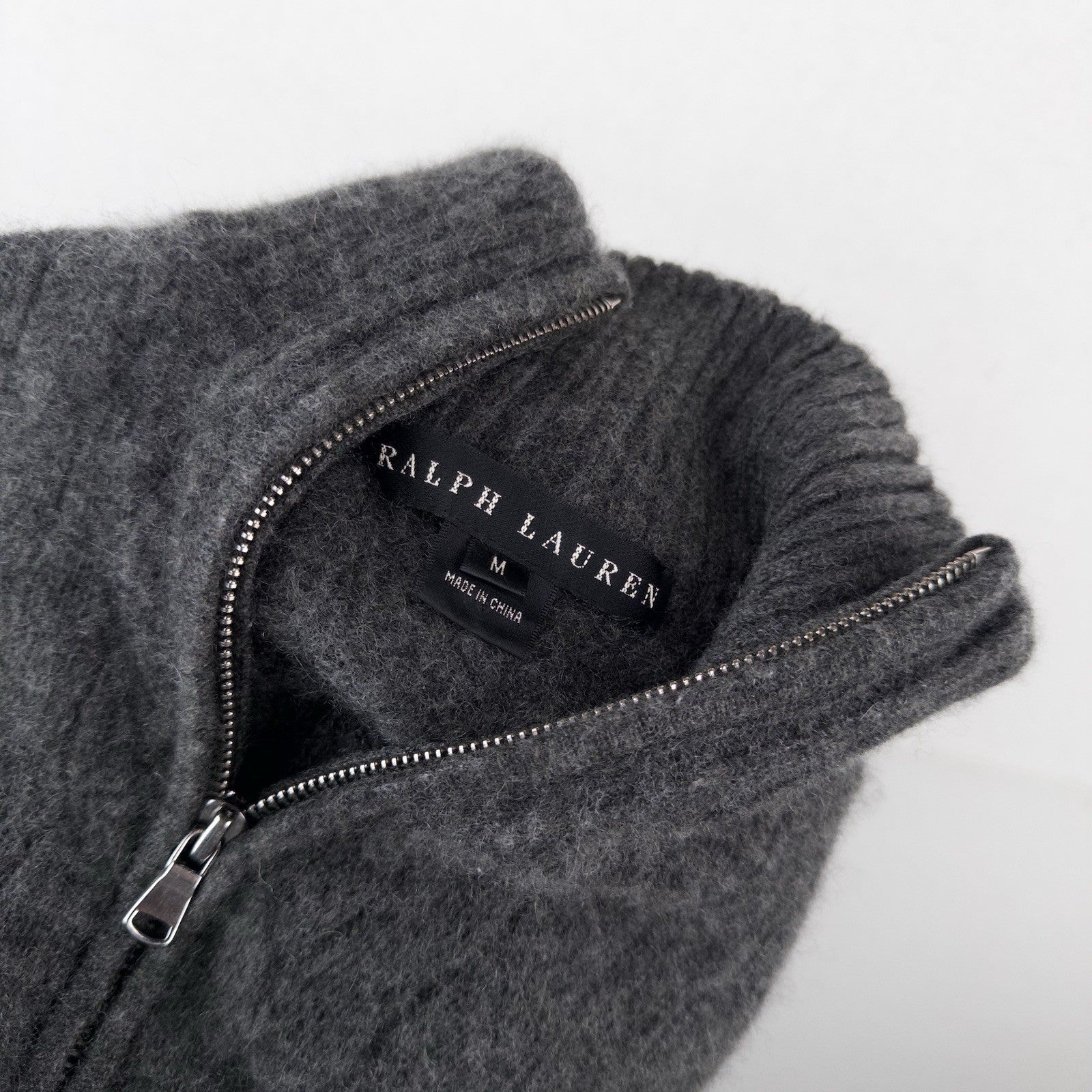 Ralph Lauren Black Label Gray 100% Cashmere Knit 1/4 Zip Sweater *Felted Fits XS
