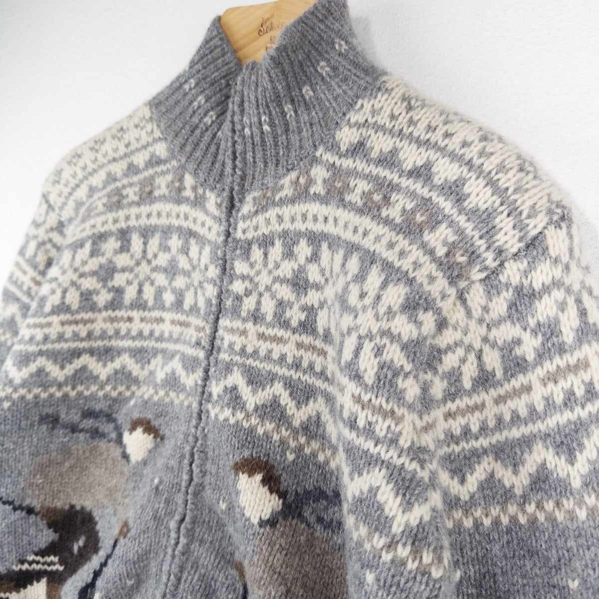 90’s Vtg Cowichan Wool Ski Graphic Fair Isle Sweater Knit Wool Zip Women’s L