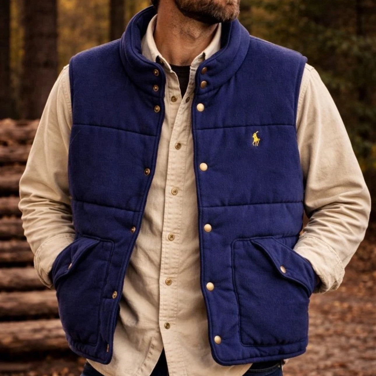 90’s Vintage Polo Ralph Lauren Mens XL Cotton Puffer Vest Jacket Navy Blue *Read