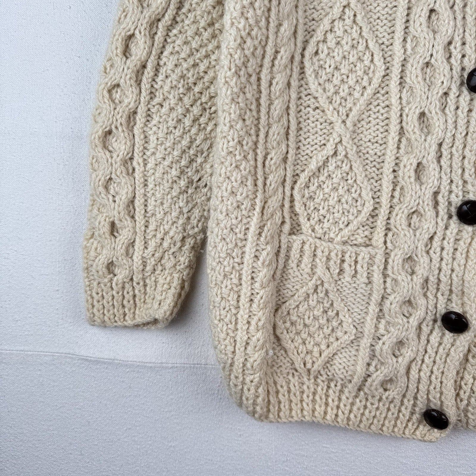 80’s Vtg Blarney Woollen Mills Aran Handknit New Wool Cardigan Sweater Ireland S