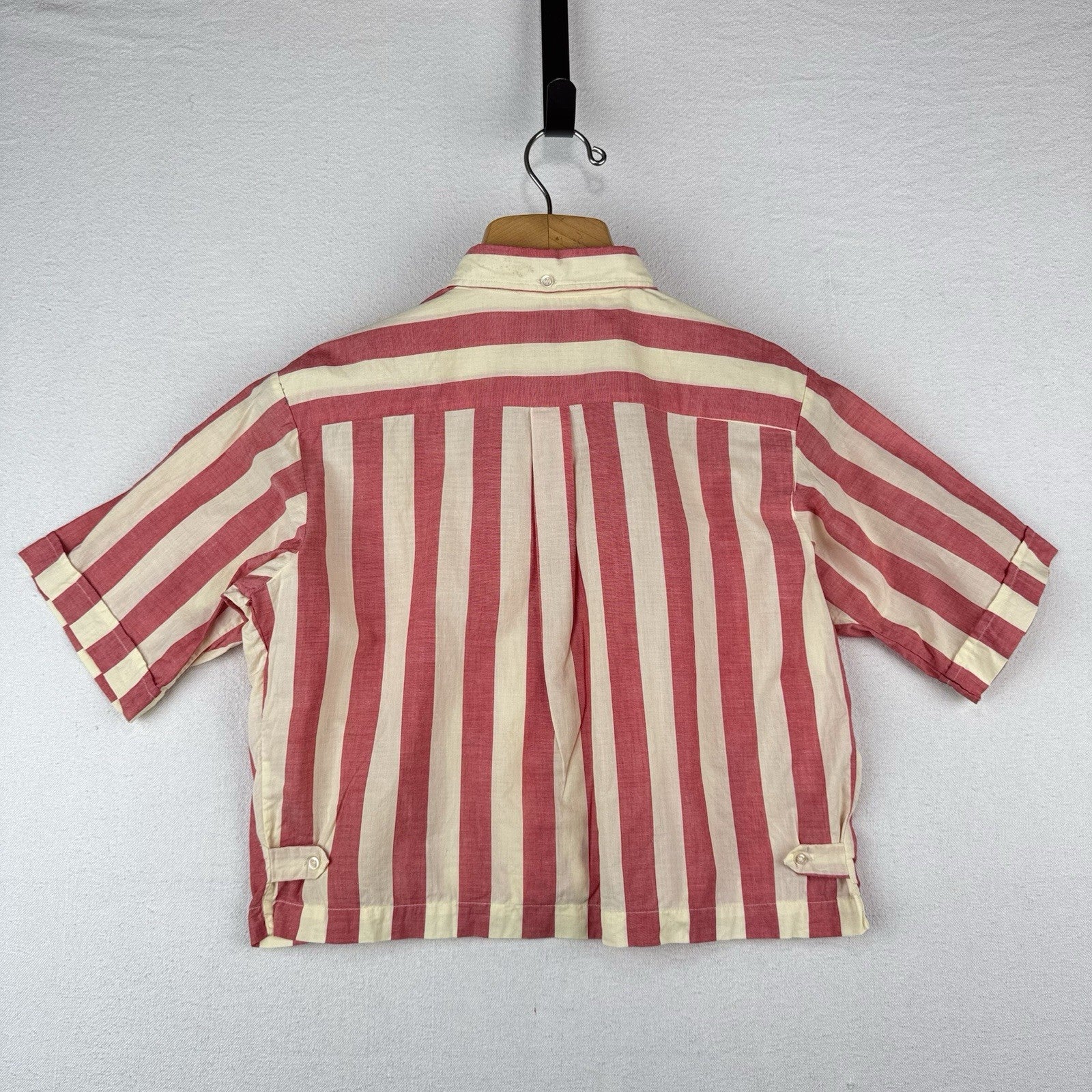 60s 70s Vtg Norris Linen Cropped Button Down Shirt Striped Womens 16 *Read