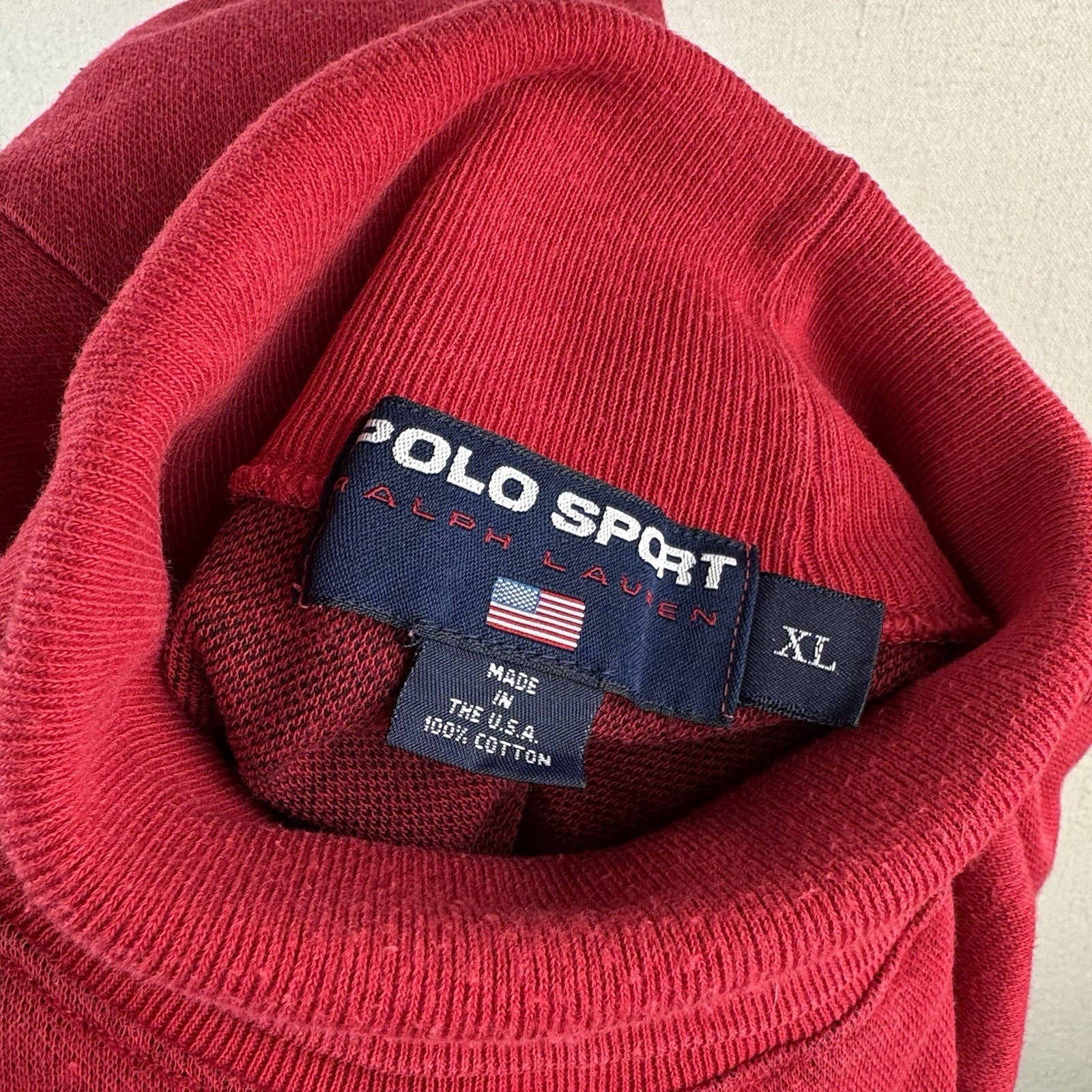 90s Vtg Ralph Lauren Polo Sport Red Turtleneck Spellout Sweater Mens XL Made USA