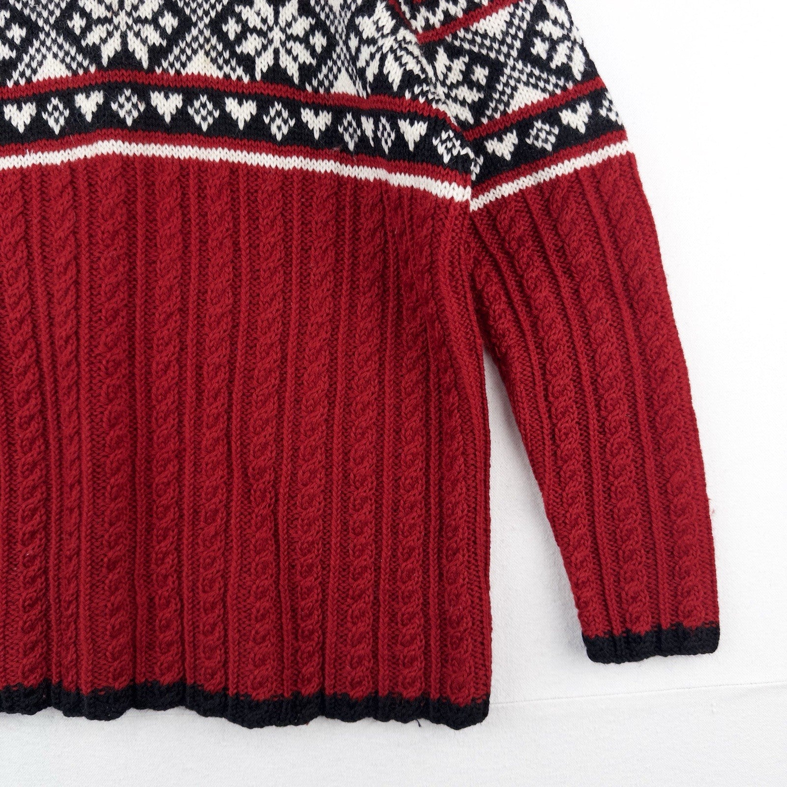 Lauren Ralph Lauren M Sweater 100% Worsted Wool Red Black Fair Isle Ski Snow