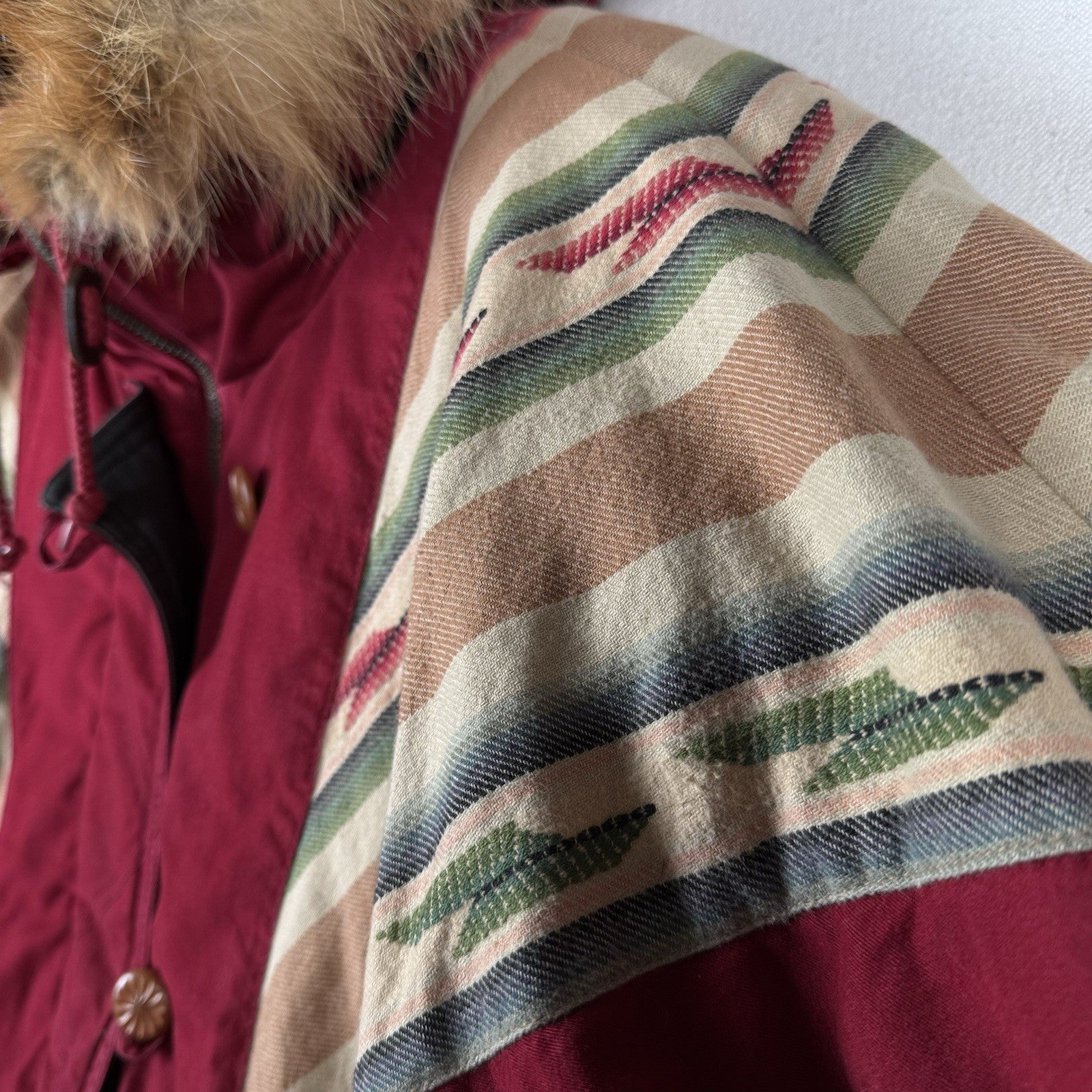 Vintage 80s Mulberry Street Aztec Parka Fox Tail Fur Hood Zip Jacket Women’s M