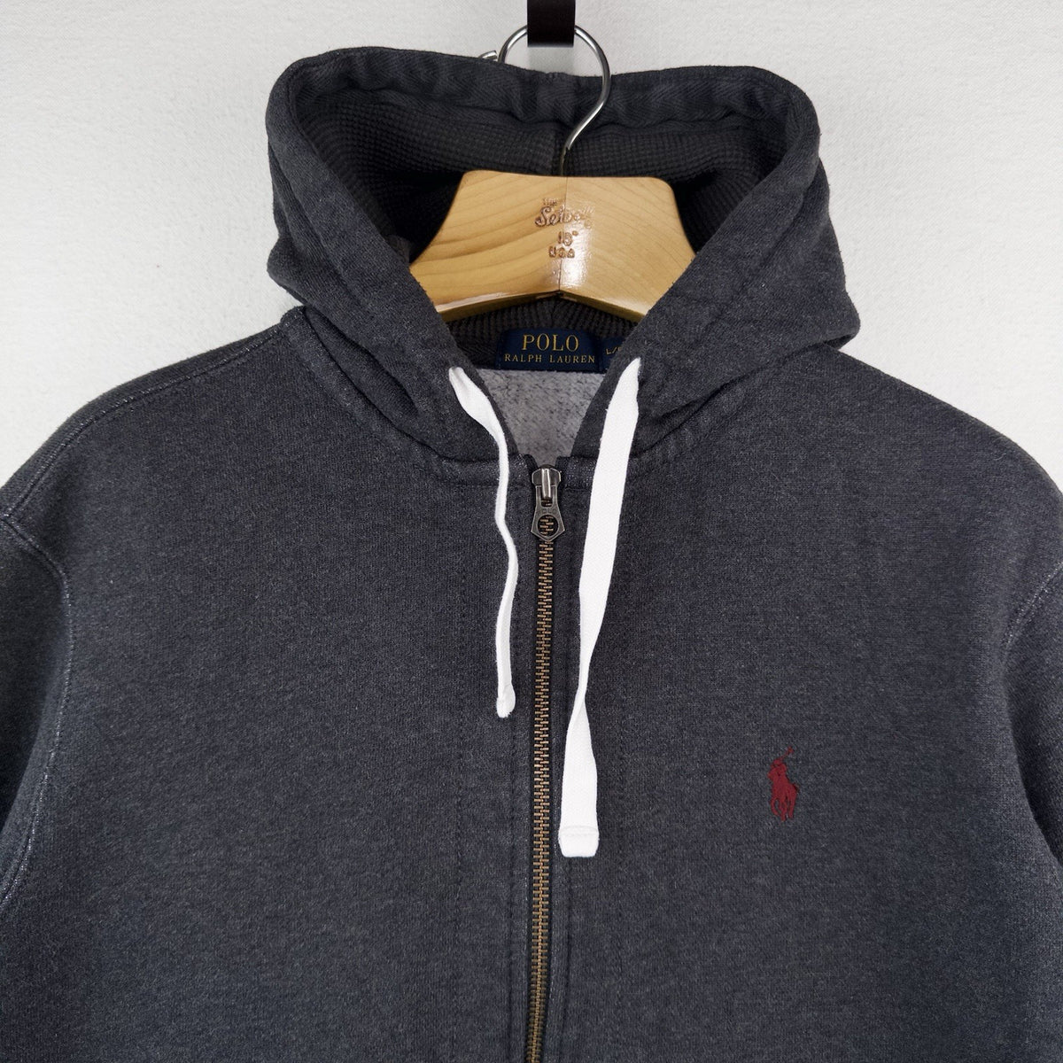 Polo Ralph Lauren Heavyweight Zip Up Gray Hoodie Waffle Knit Hood Men’s L *Read