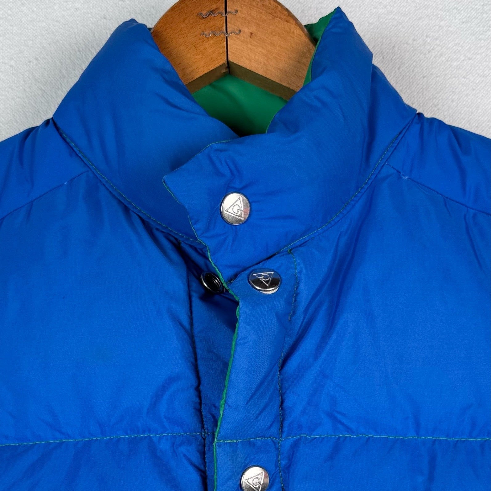 Vintage 70’s Gerry Goose Down Vest Reversible Blue Green Made USA XS (Youth L)