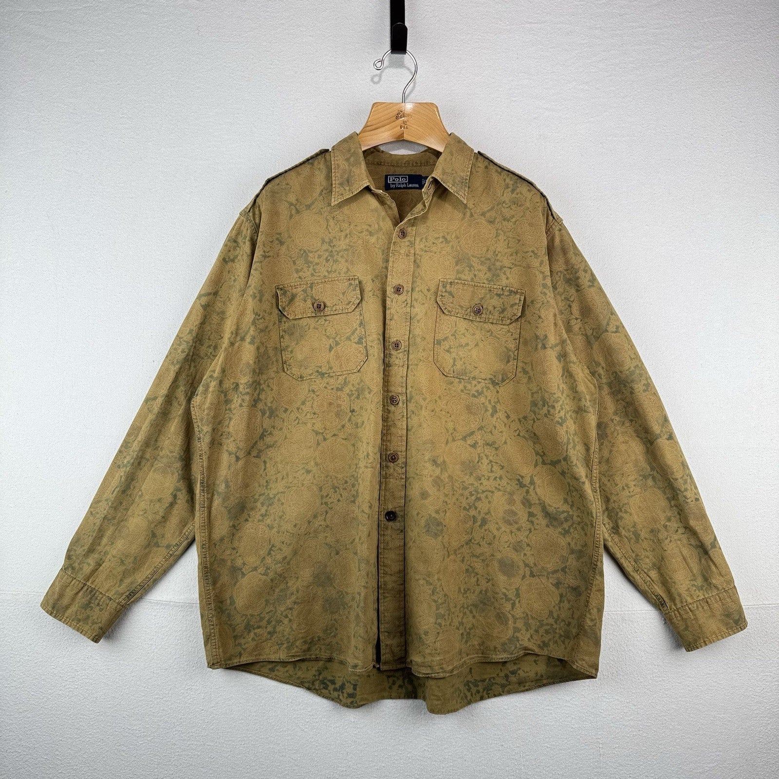 90’s Vtg Polo Ralph Lauren Safari Paisley Ink Wash Floral Button Shirt Mens 2XL